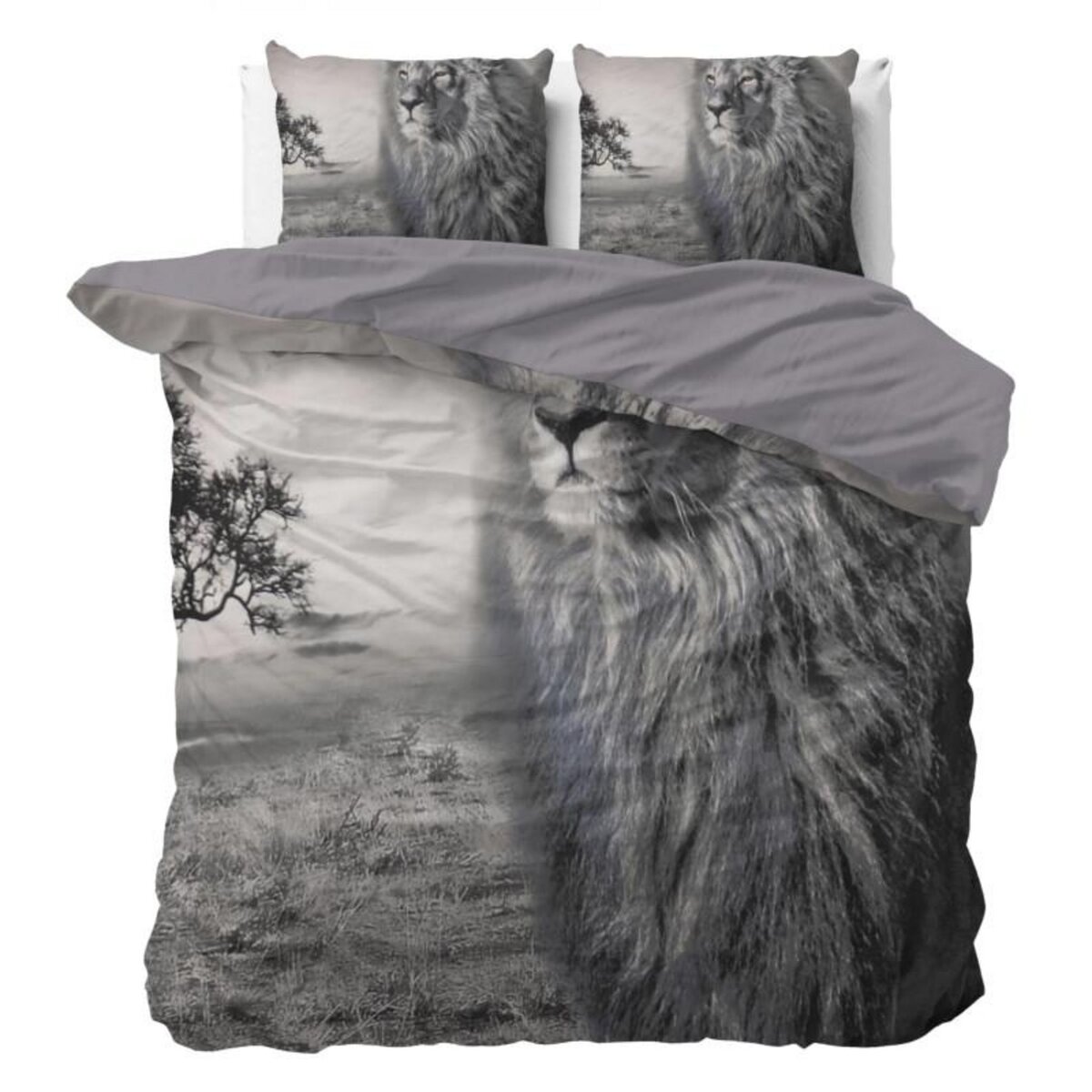 Home Animal Déco - Parure de Lit Double Coton Lion - Housse de Couette  200x220 cm 2 Taies d'oreiller pas cher 