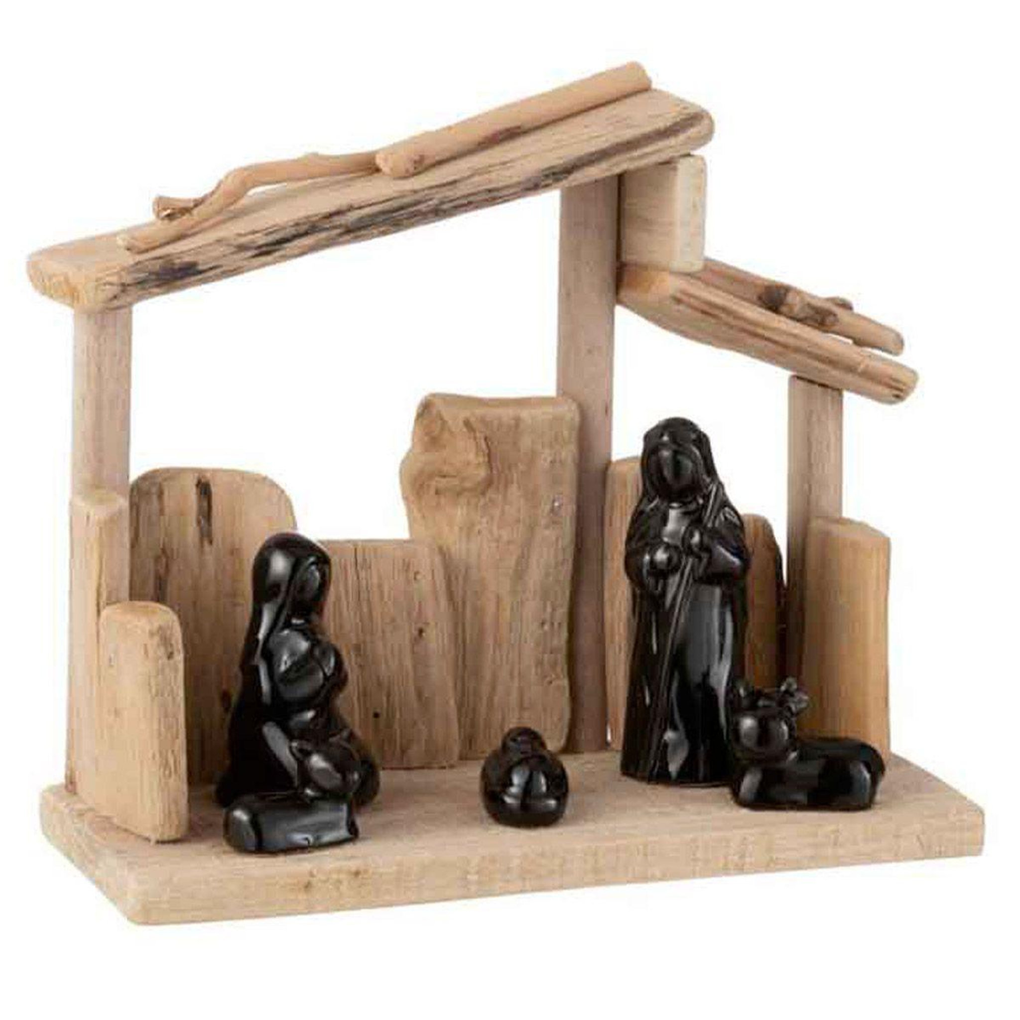 J-LINE Crèche de noël  toitures en pente  23cm marron