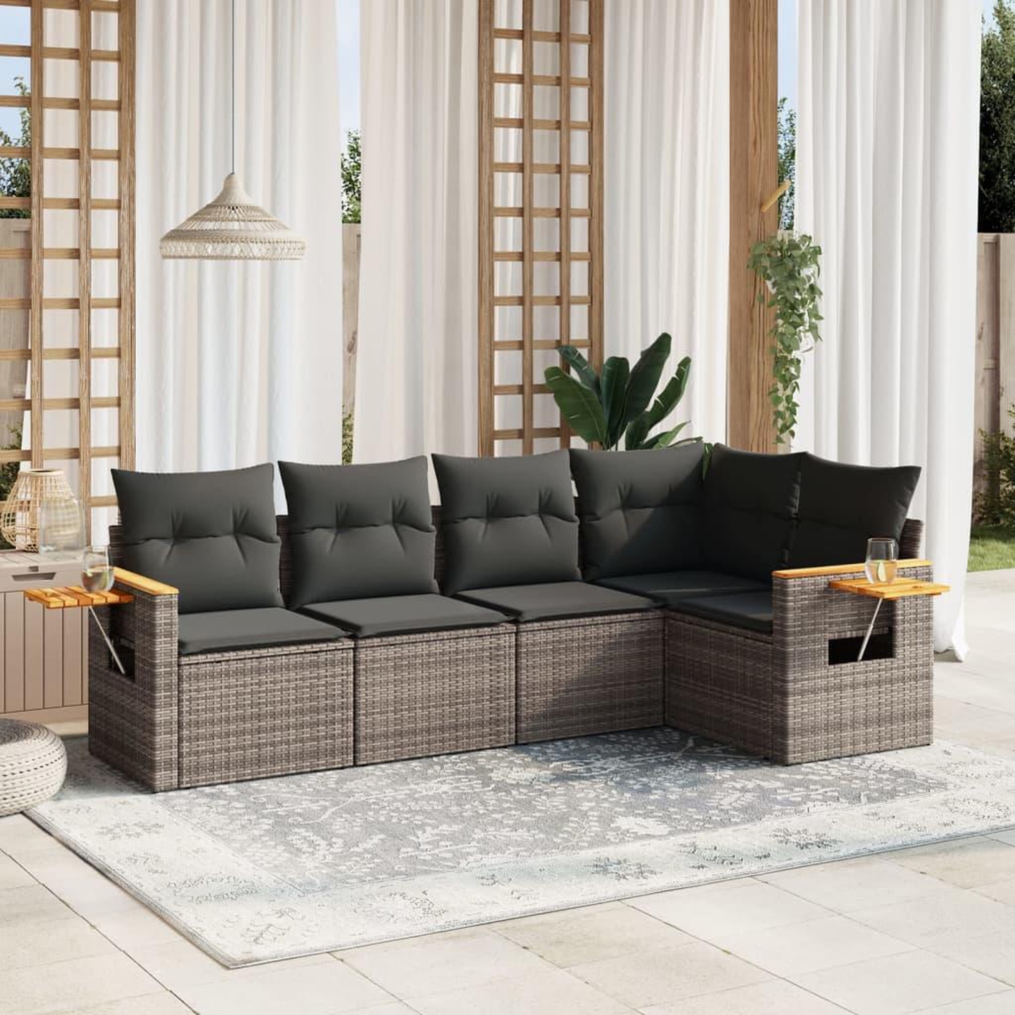 VIDAXL Salon de jardin 5 pcs avec coussins gris resine tressee