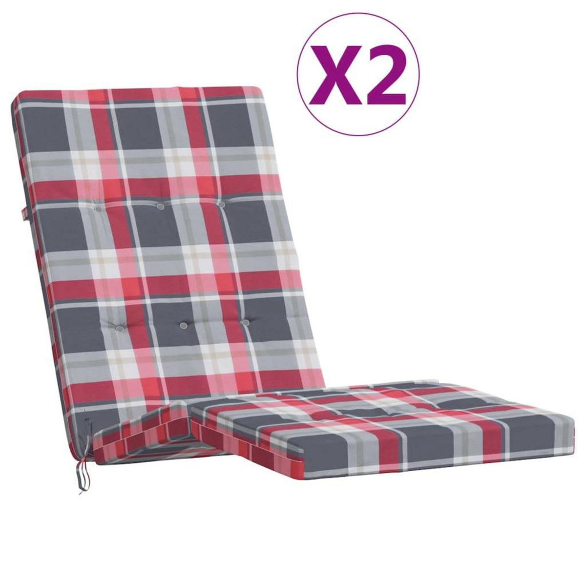 VIDAXL Coussins de chaise longue lot de 2 motif a carreaux rouges