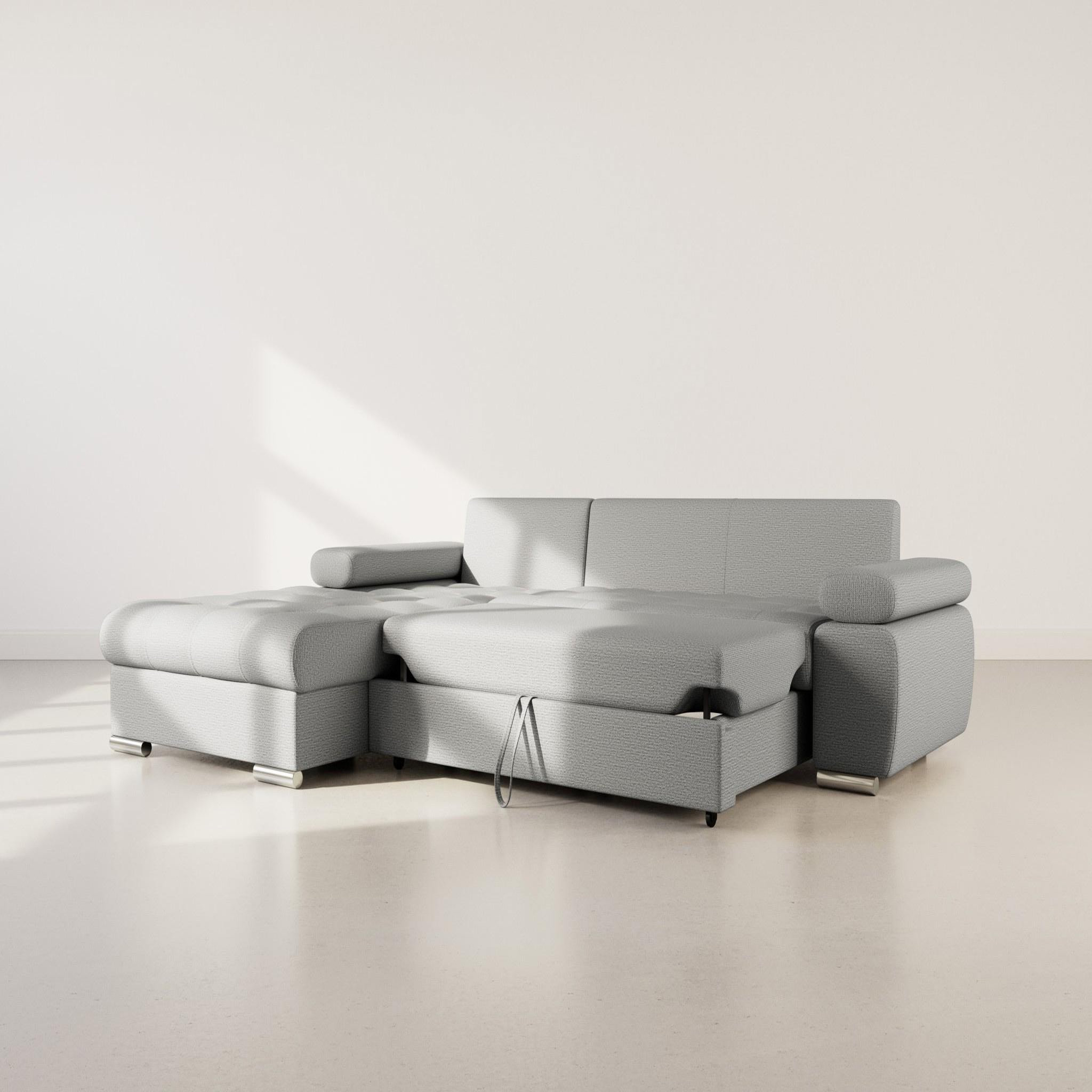 Voir la diapositive 2 : BEST MOBILIER Bianca - canapé d'angle gauche 4 places convertible avec coffre en tissu texturé