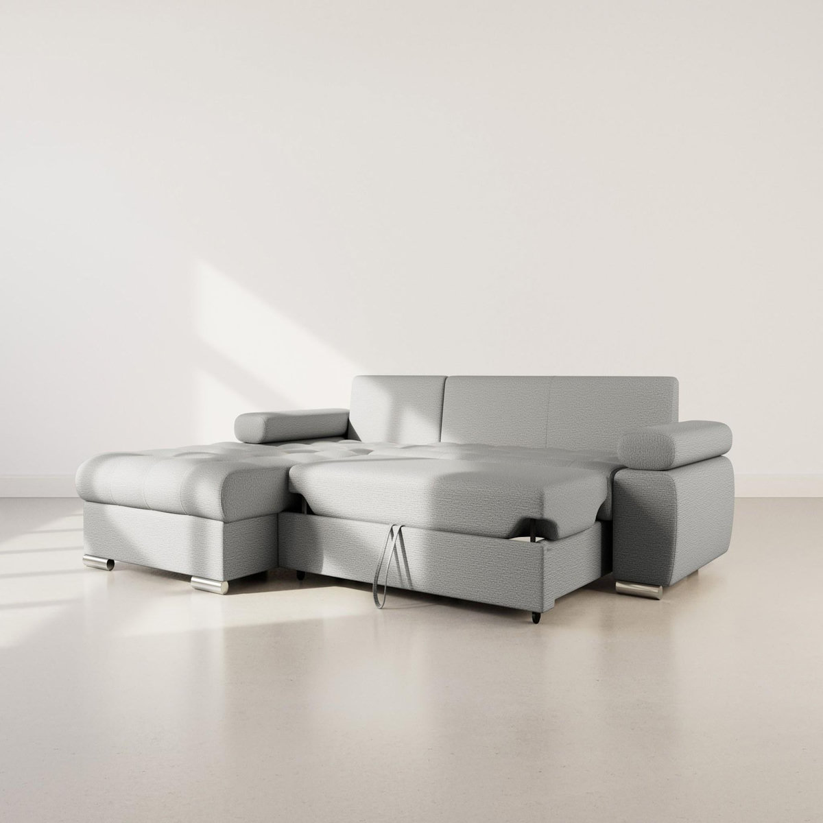 BEST MOBILIER Bianca - canapé d'angle gauche 4 places convertible avec coffre en tissu texturé