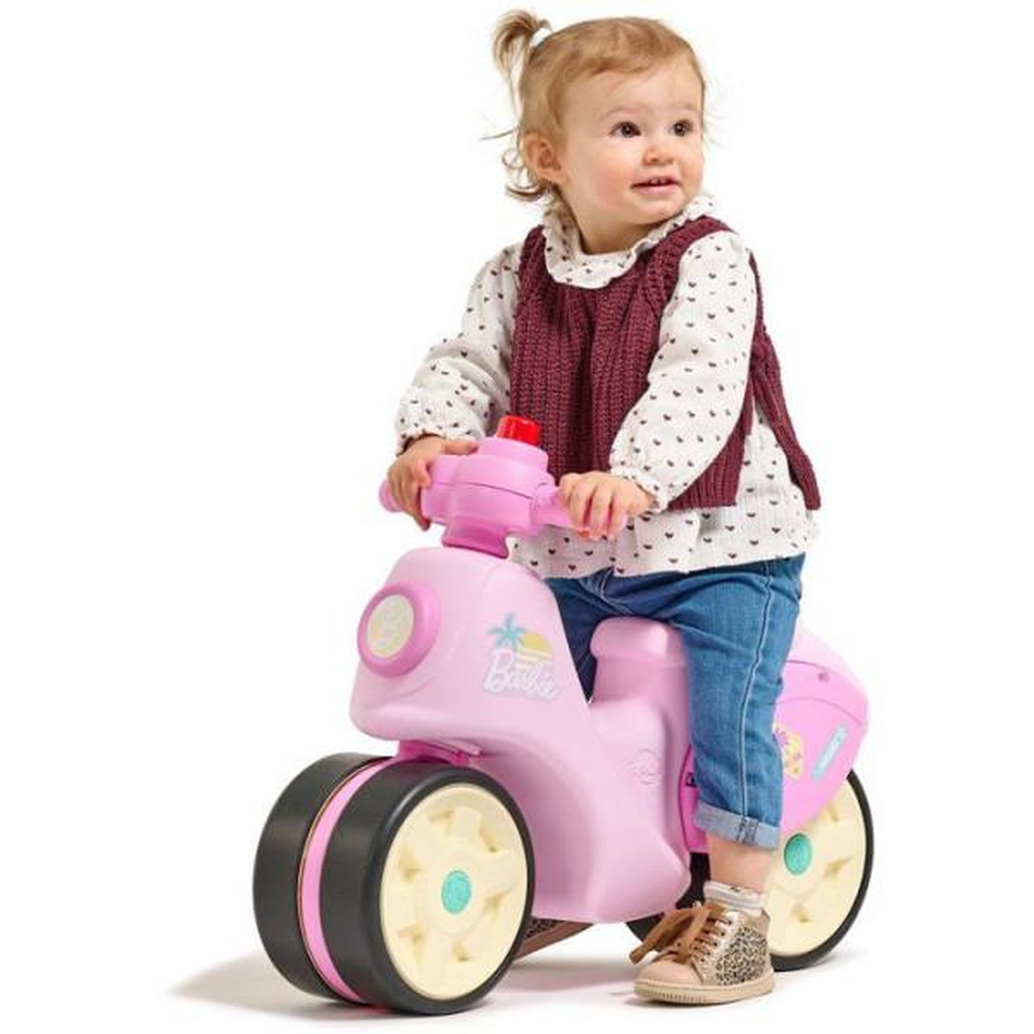 Voir la diapositive 2 : FALK Draisienne velo  - roues silencieuses - falk - scooter barbie premier âge - plastique recyclé - guidon directionnel - rose