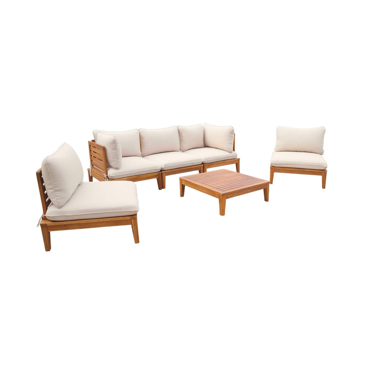 SWEEEK Salon de jardin modulable bois d'acacia 5 places beige - Yona