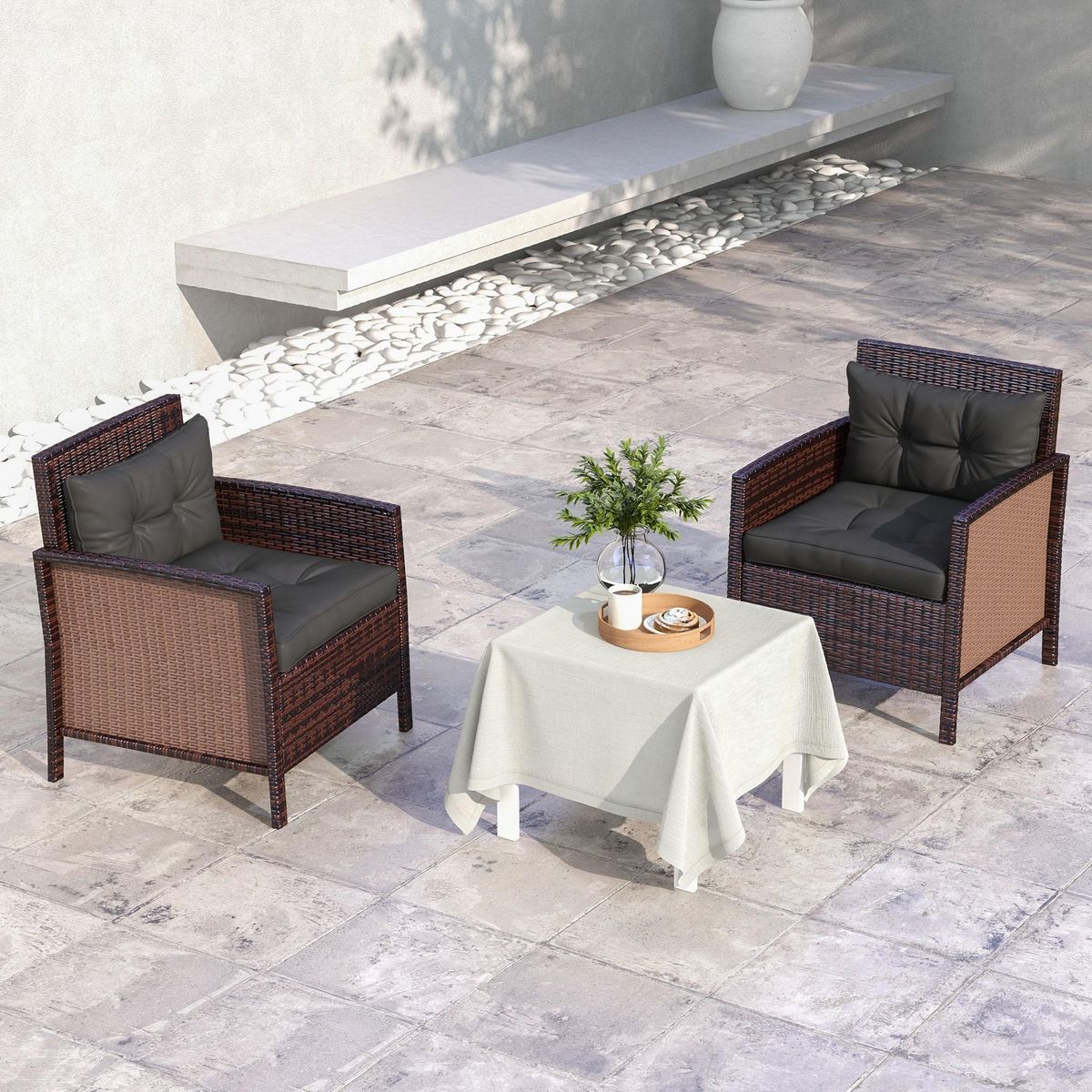 OUTSUNNY Lot de 4 coussins assises dossiers fauteuils de jardin - effet capitonné - polyester anthracite