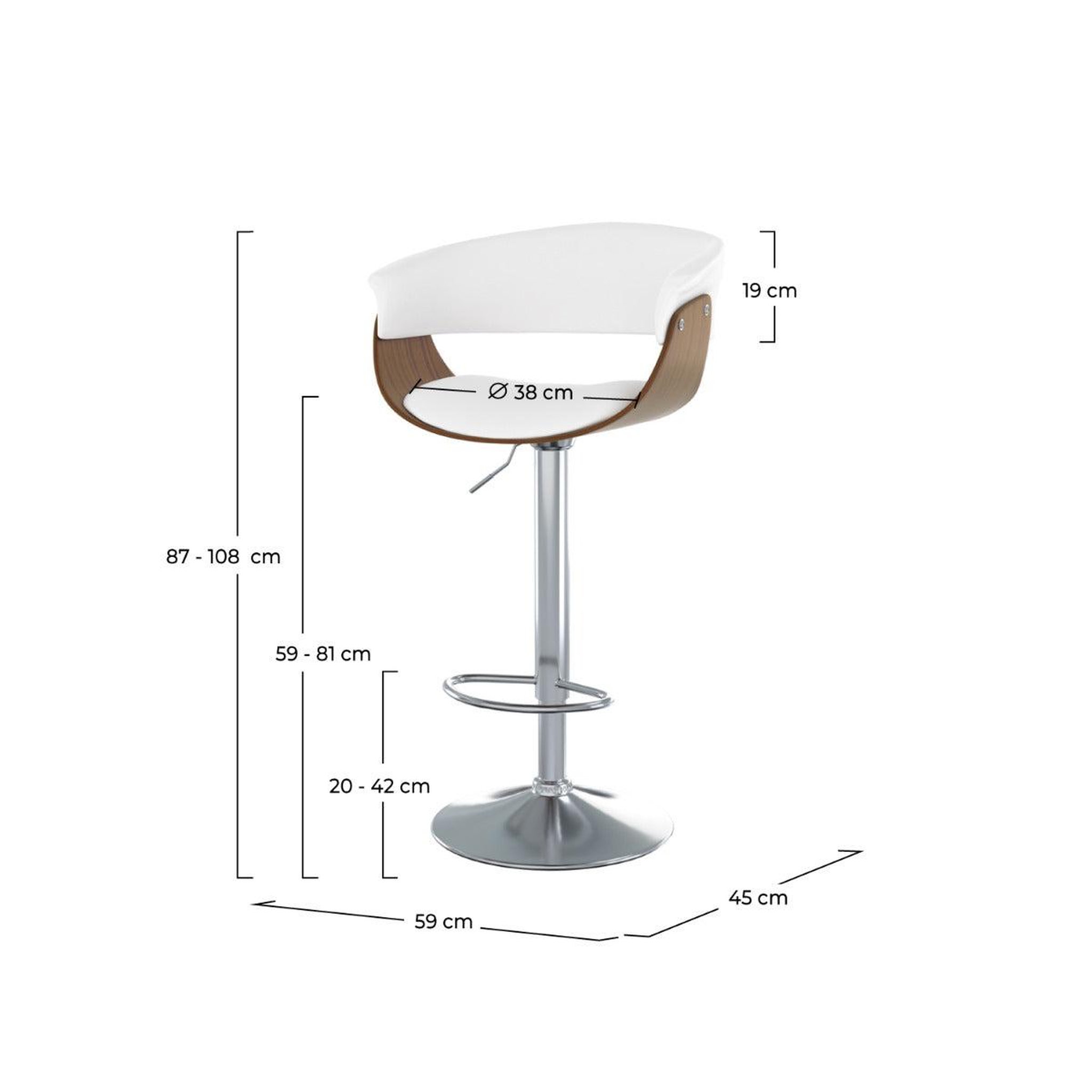 Voir la diapositive 4 : MAISON PAVANE Chaise de bar réglable et pivotante 59/81 cm en cuir synthétique blanc-basile