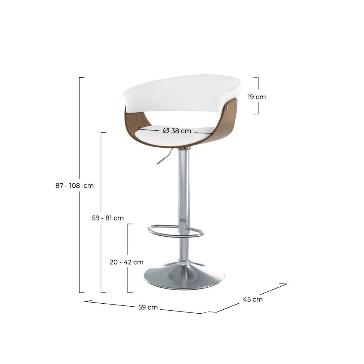 Rendez vous déco Chaise de bar réglable et pivotante 59/81 cm en cuir synthétique blanc-Basile