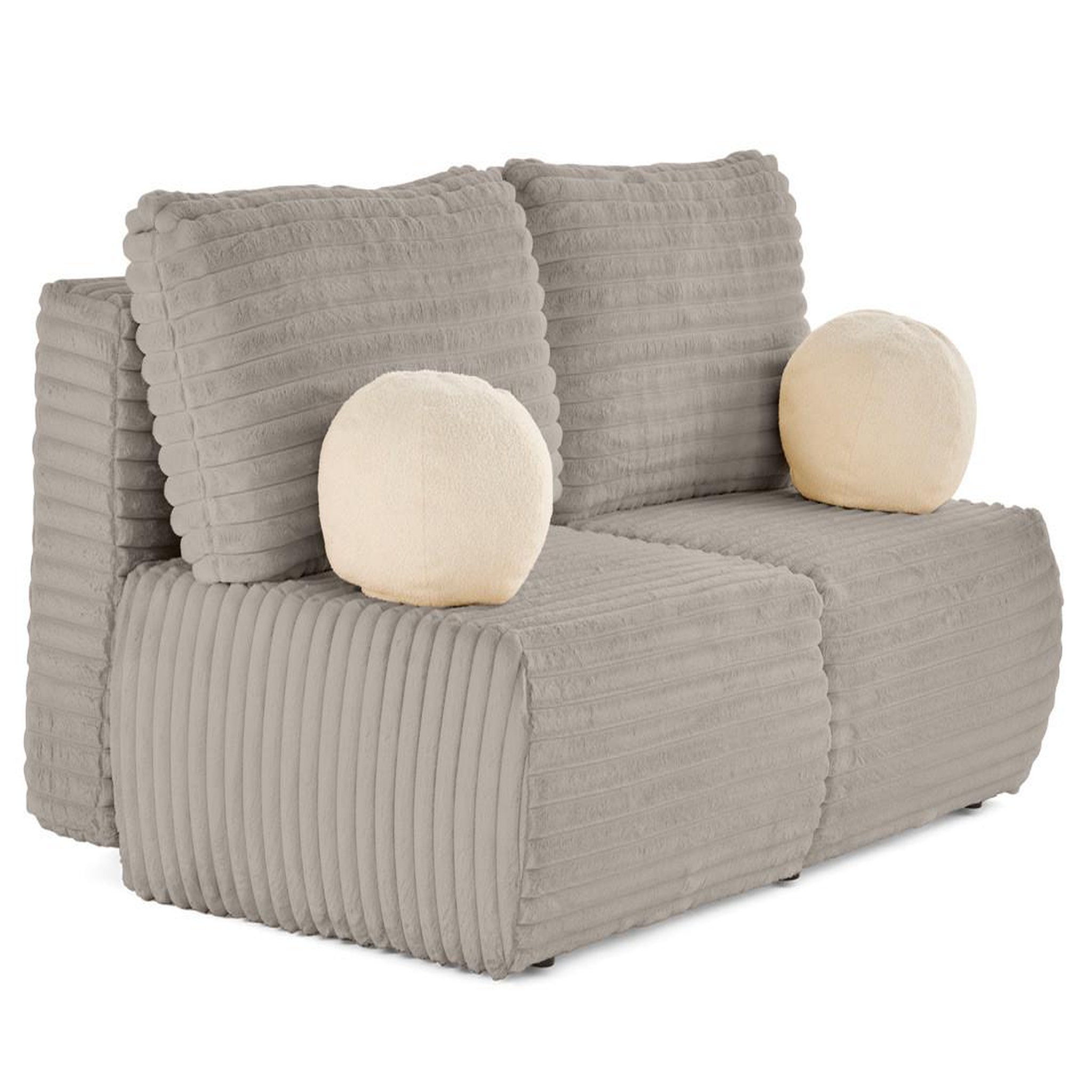Voir la diapositive 5 : BEST MOBILIER Marvin - canapé 3 places convertible et coffre en fausse fourrure côtelée avec 2 coussins boule inclus