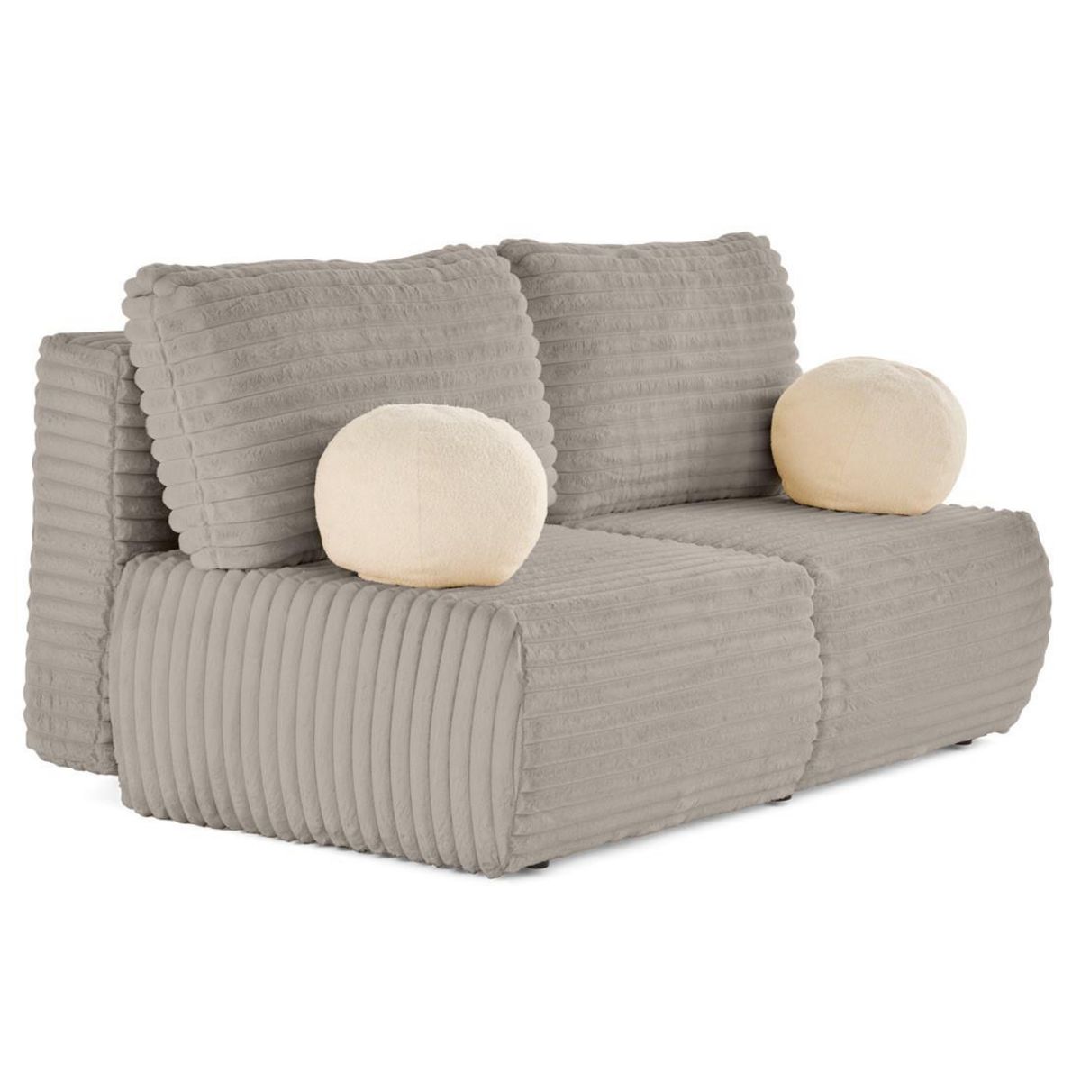 BEST MOBILIER Marvin - canapé 3 places convertible et coffre en fausse fourrure côtelée avec 2 coussins boule inclus