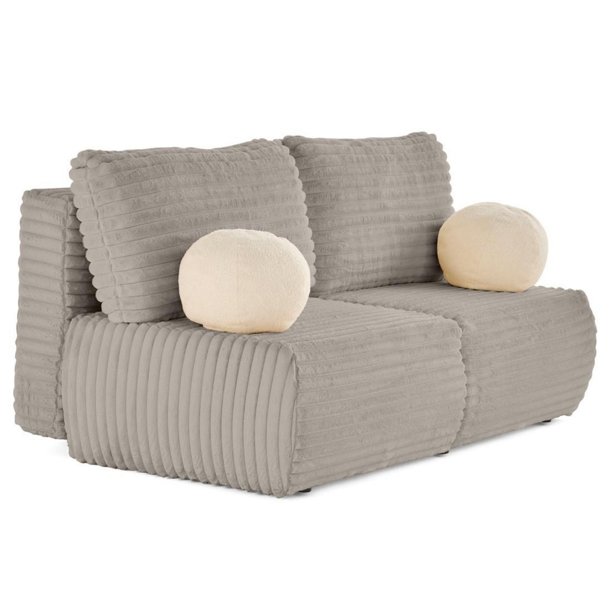 BEST MOBILIER Marvin - canapé 3 places convertible et coffre en fausse fourrure côtelée avec 2 coussins boule inclus