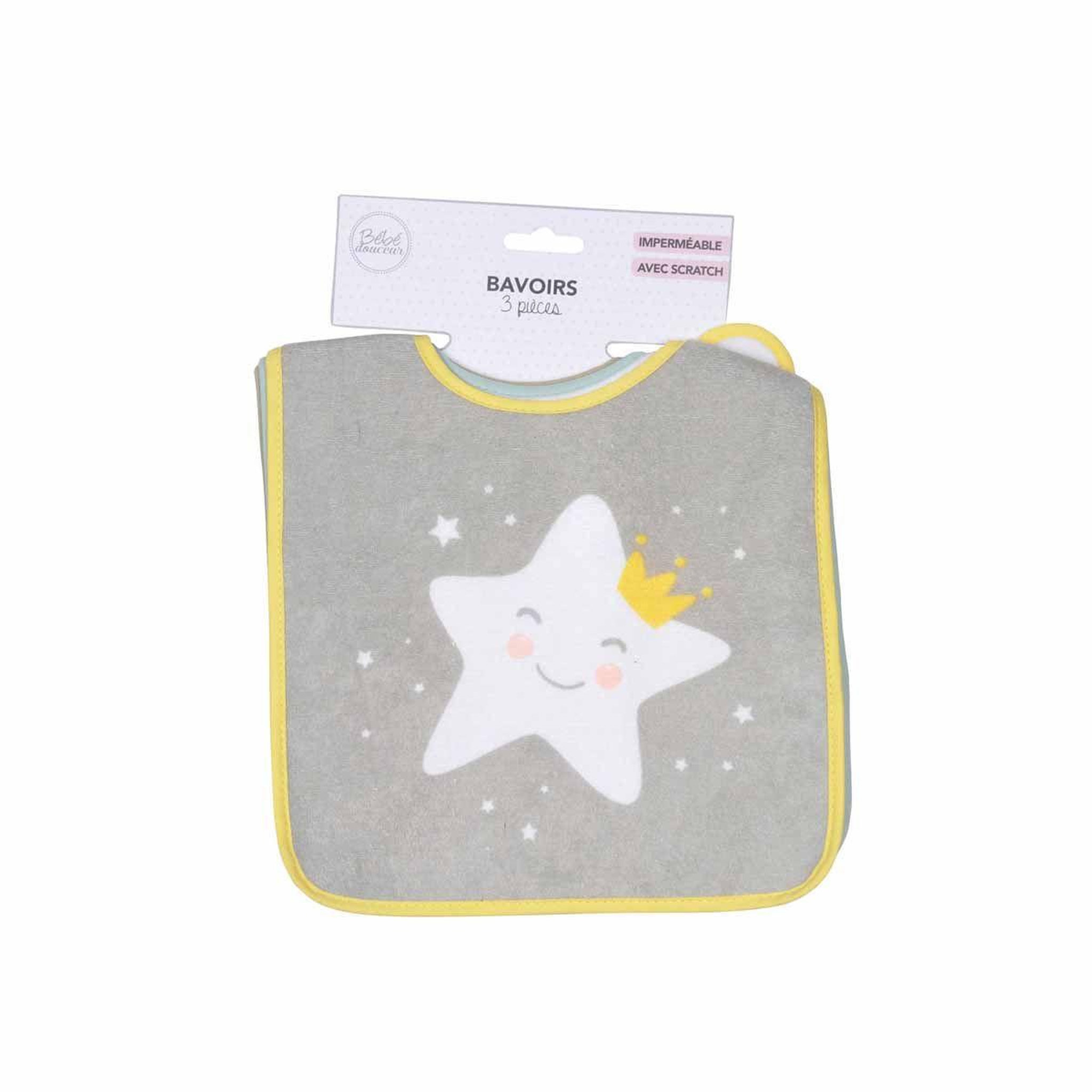 Voir la diapositive 2 : HOMEA Lot de 3 bavoirs scratch  ciel  35cm gris