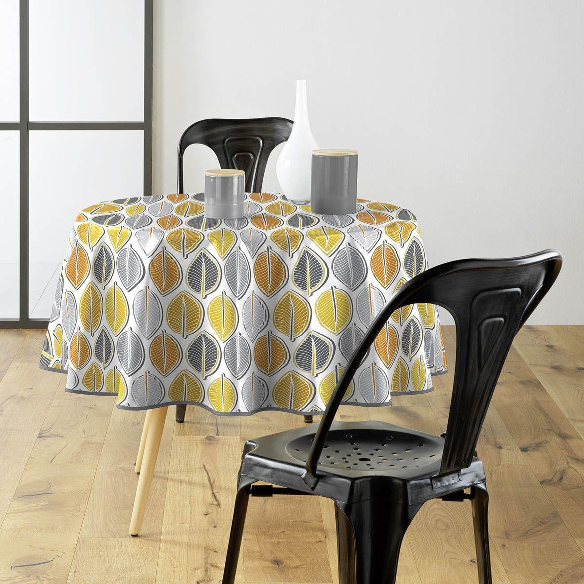 Douceur d'Intérieur Nappe toile cirée ronde imprimé  barbade  160cm gris