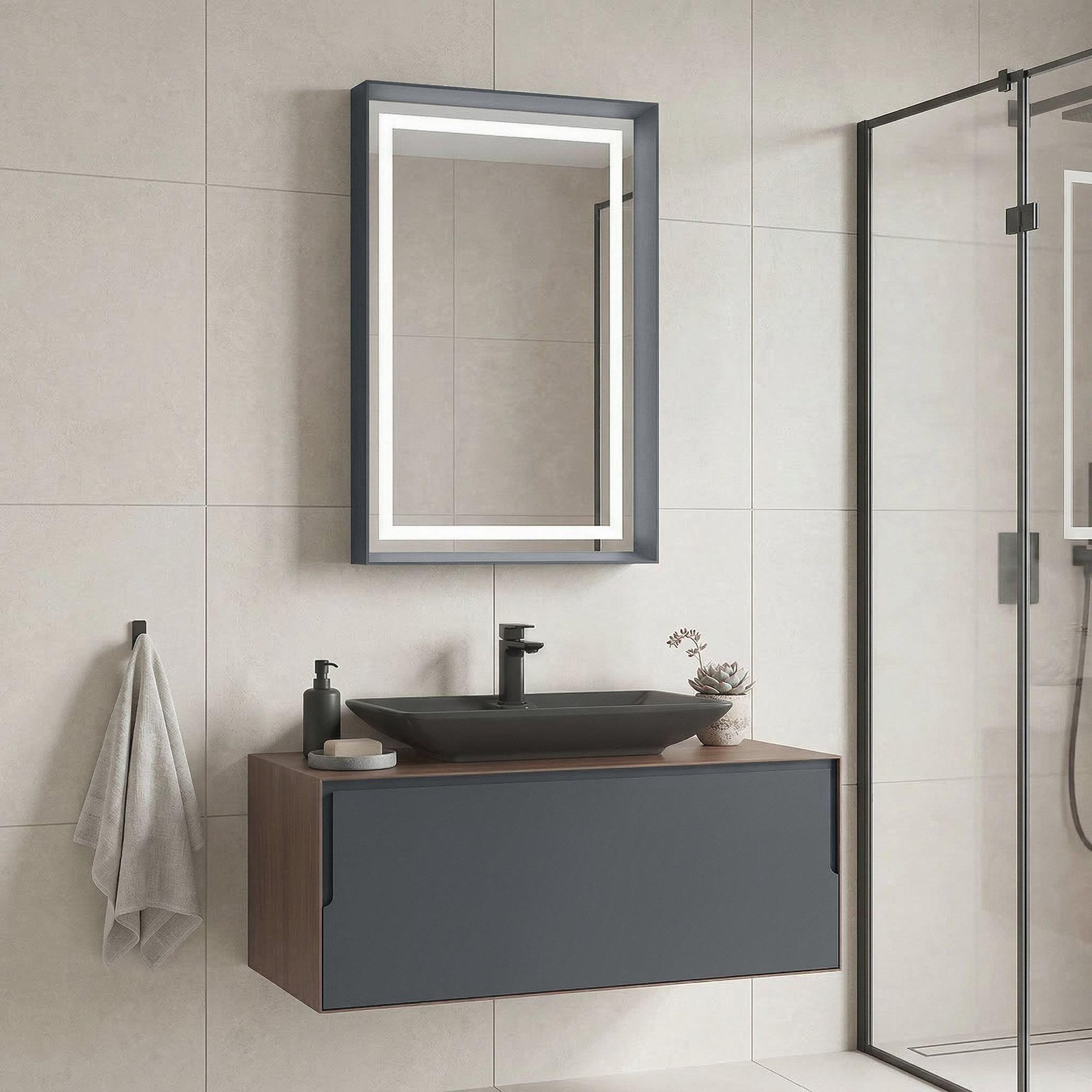 Voir la diapositive 2 : Habitat et Jardin Meuble avec simple vasque et miroir  Craft 100  - 100 x 50 x 40 cm - Walnut / Anthracite