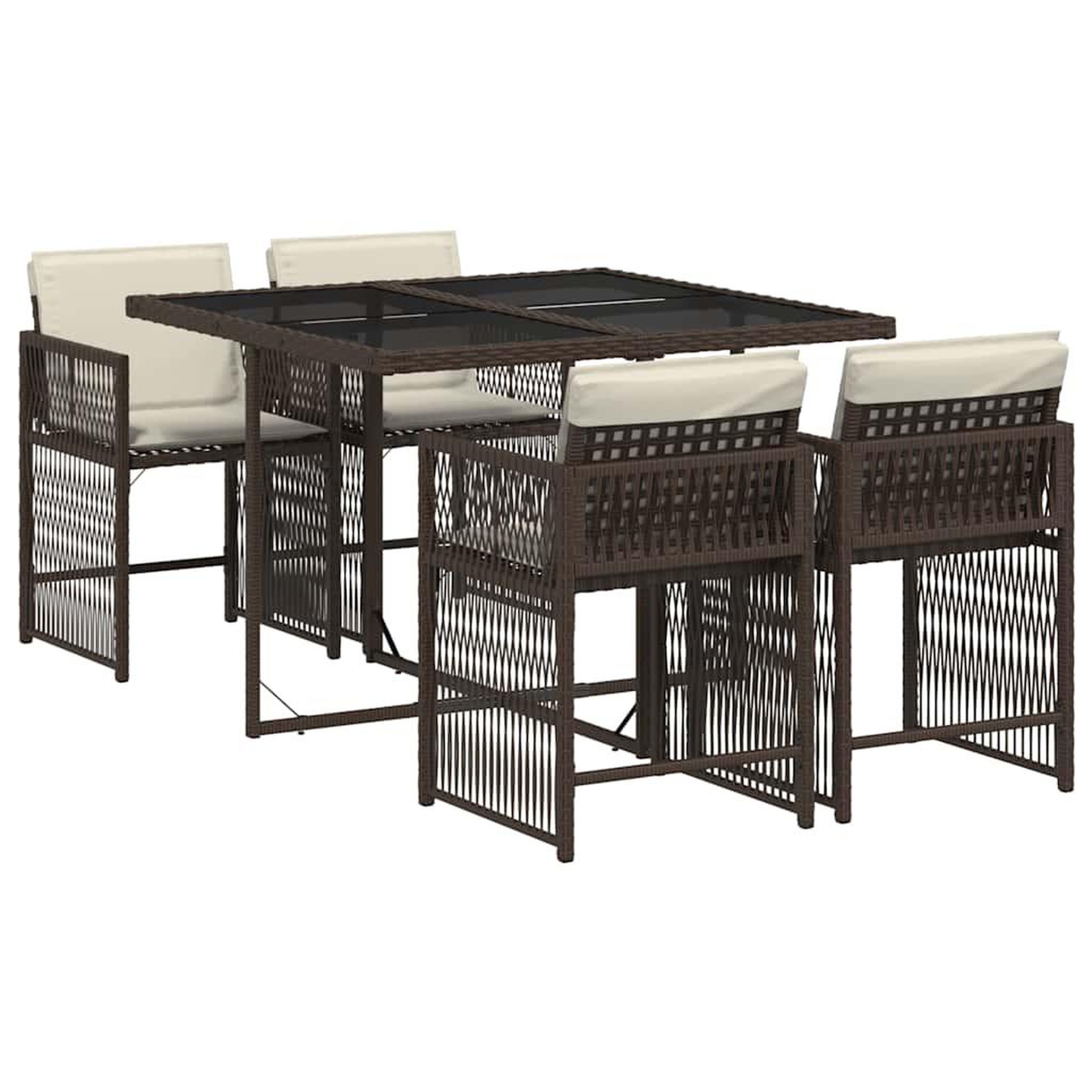 Voir la diapositive 2 : VIDAXL Ensemble a manger de jardin 5 pcs et coussins marron poly rotin