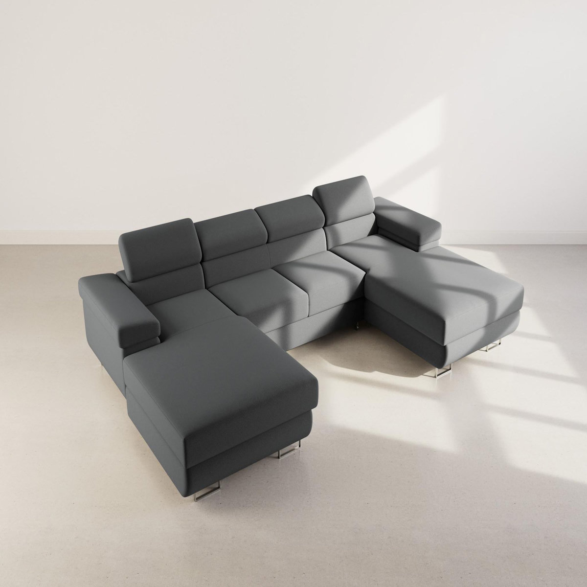 BEST MOBILIER Pablo - canapé panoramique en u - 7 places - convertible avec coffres et têtières réglables - en velours