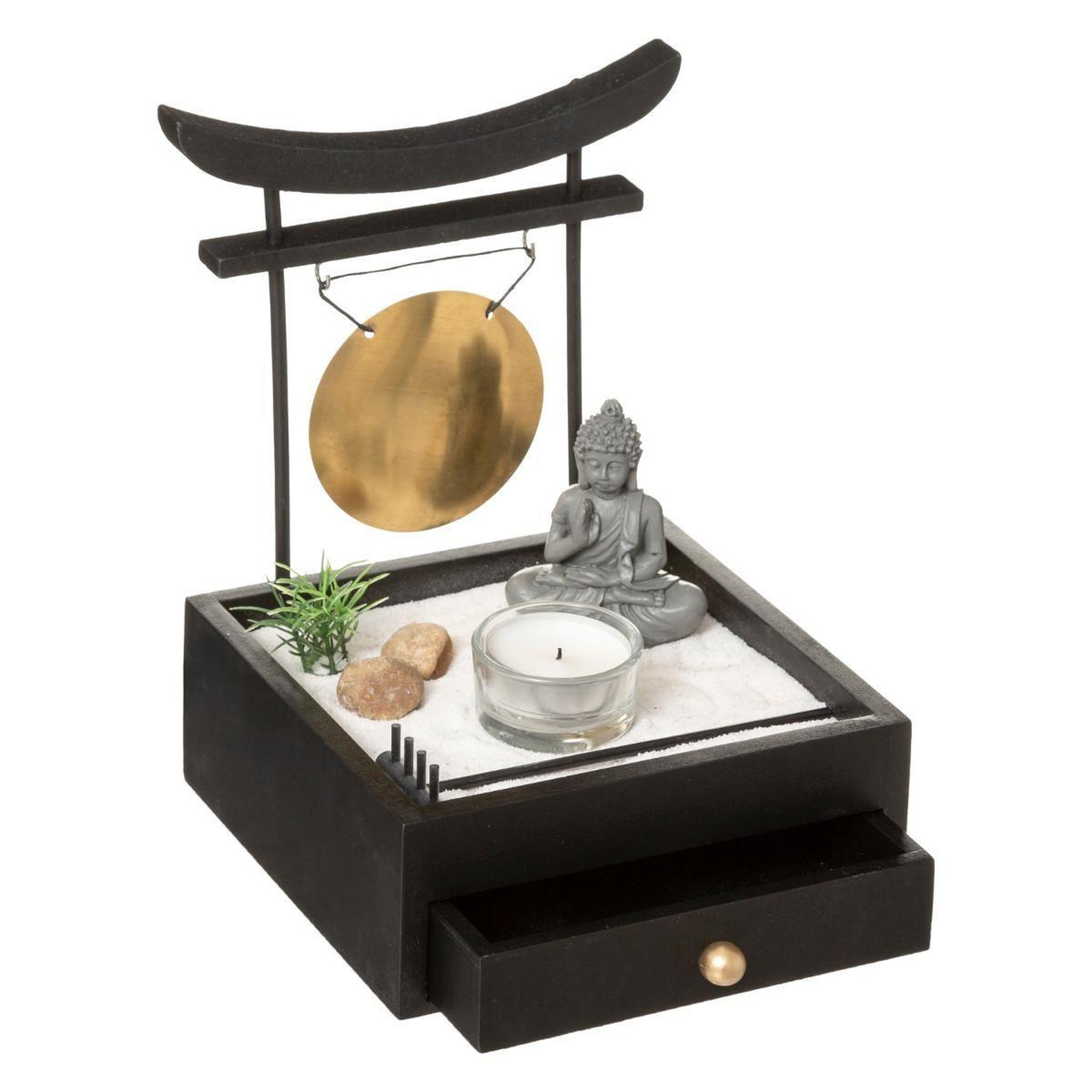 Voir la diapositive 2 : ATMOSPHERA Jardin zen bouddha  tiroir  21cm noir