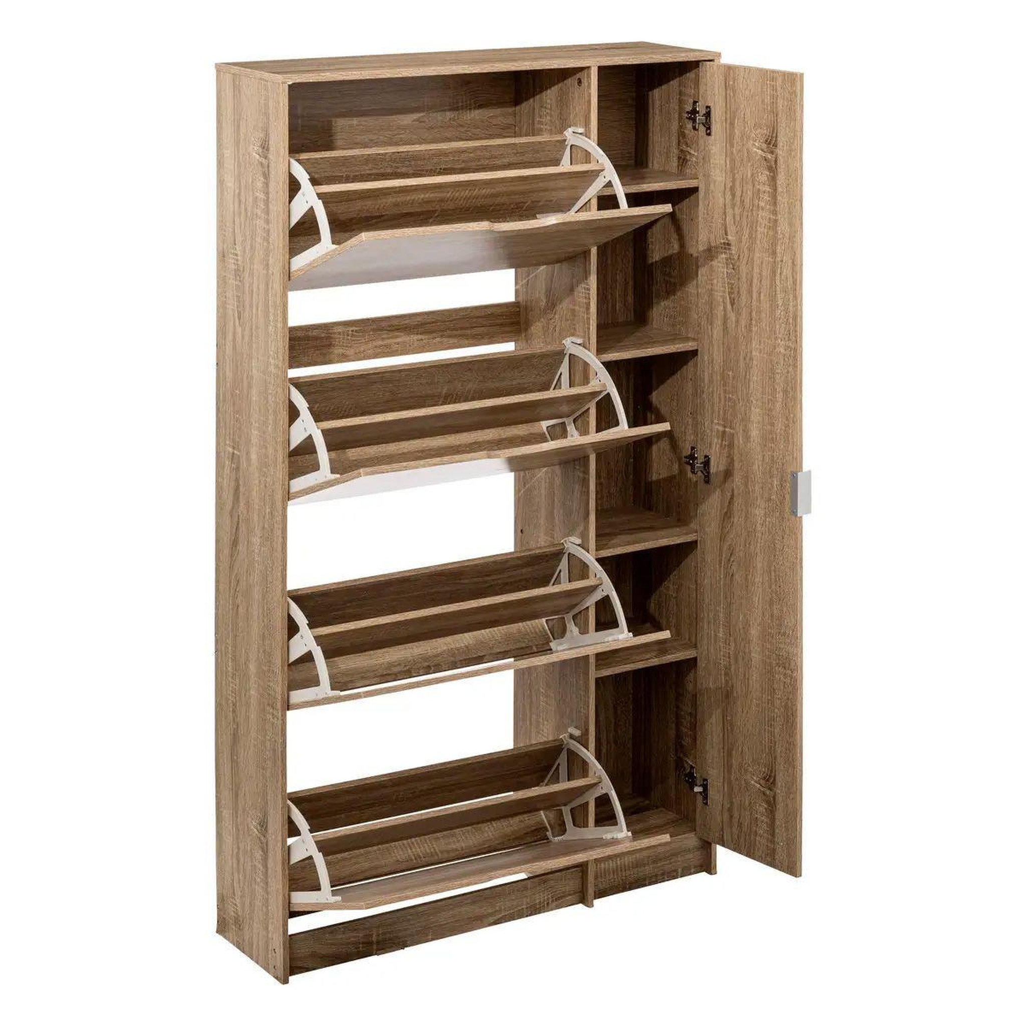 Voir la diapositive 2 : FIVE Meuble range-chaussures 4 tiroirs 24 paires avec miroir - beige