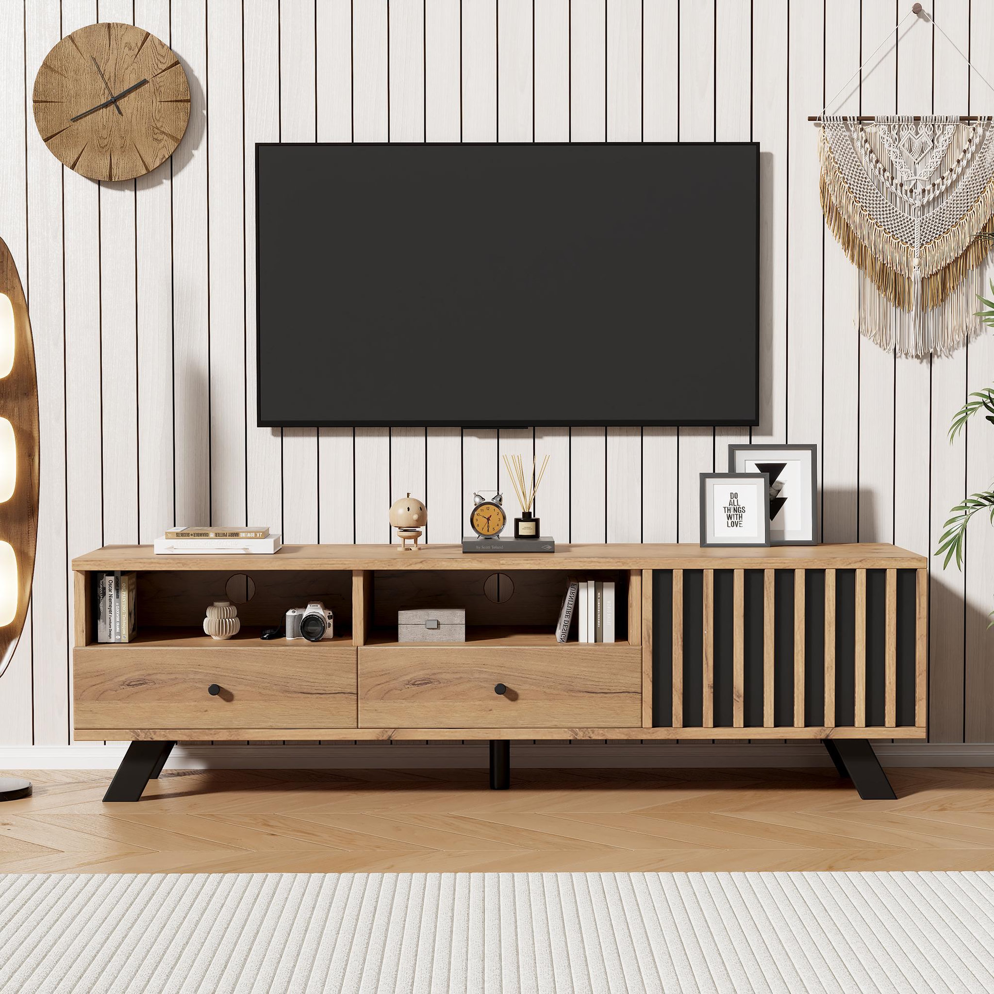 Voir la diapositive 2 : MERAX Meuble tv naturel 150 cm panneau de particules