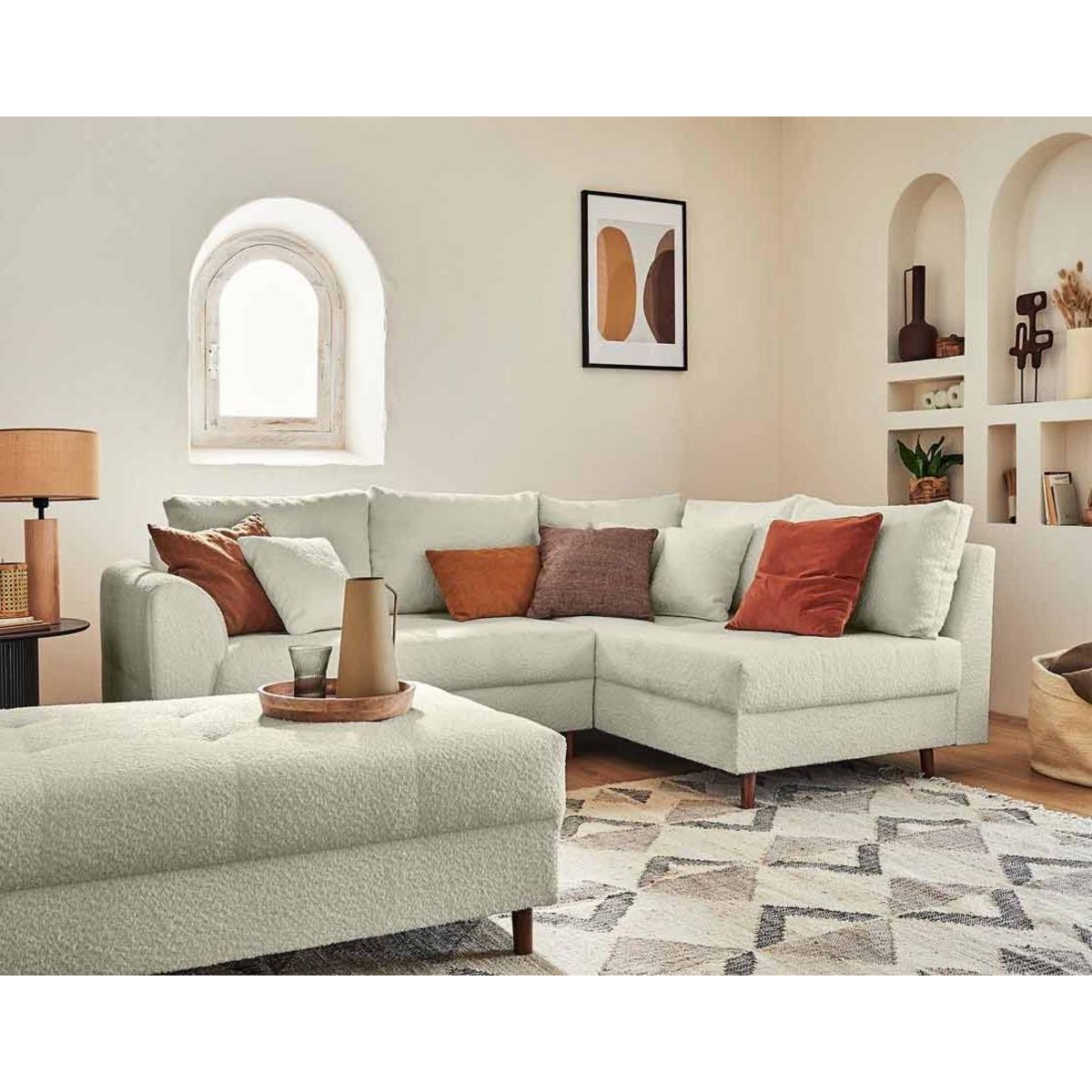 LISA DESIGN Rune - canapé d'angle droit - 4 places - avec pouf d'appoint - en tissu bouclette