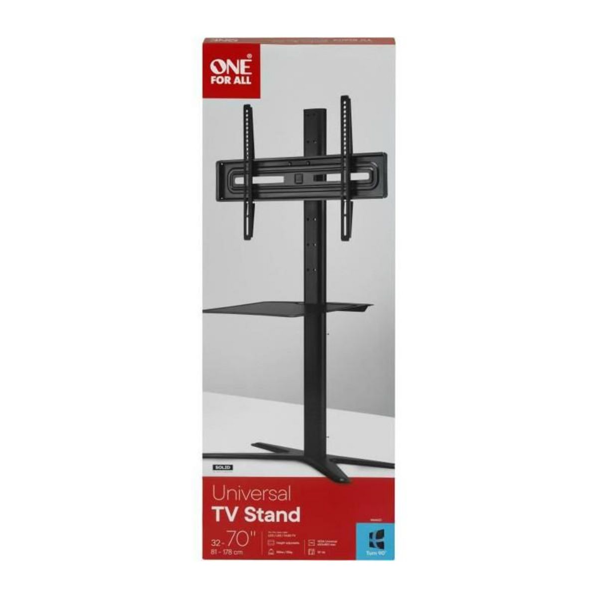 One For All ONE FOR ALL - Pied TV 32-70 avec etagere Gamme Solid - Inclinable 15? + Orientable 90? - Compatible pour ecrans 32-70/81-178cm