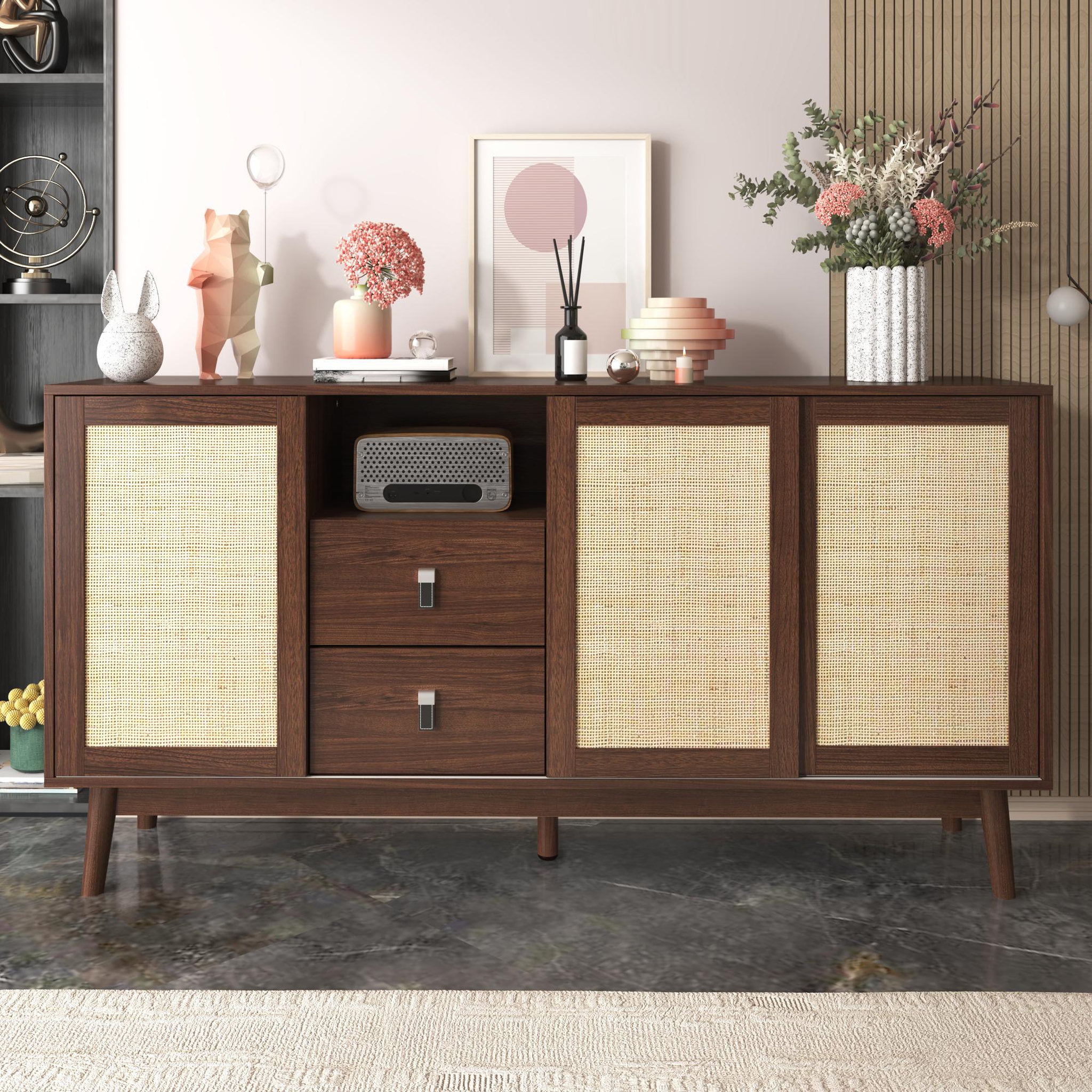 Voir la diapositive 2 : MERAX Buffet 3 porte(s) 2 tiroir(s) - 155 cm bois foncé mdf
