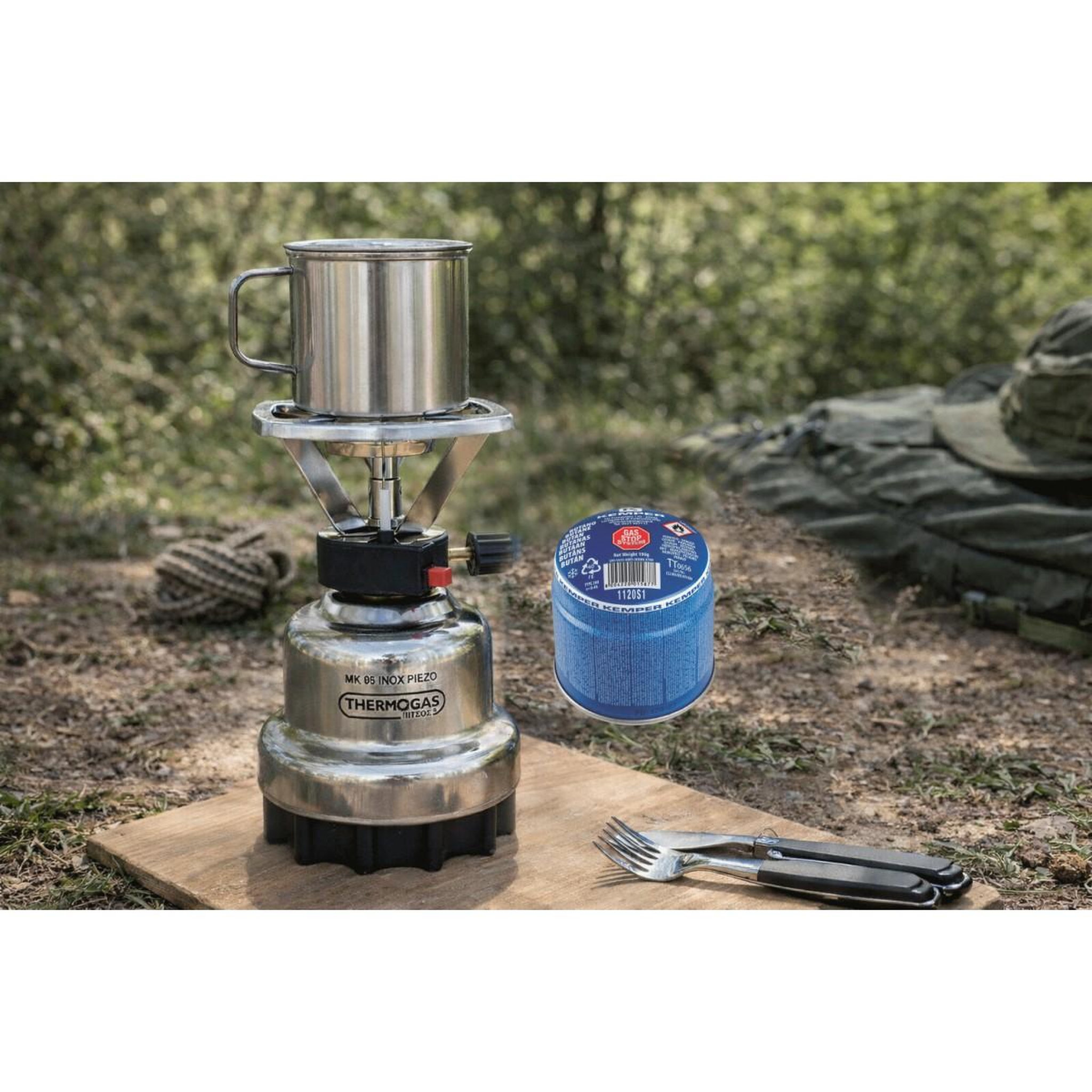 Voir la diapositive 5 : CAMPER GAZ Rechaud à gaz 1200w piezo coque inox + 4 cartouches de gaz 190gr camper gaz