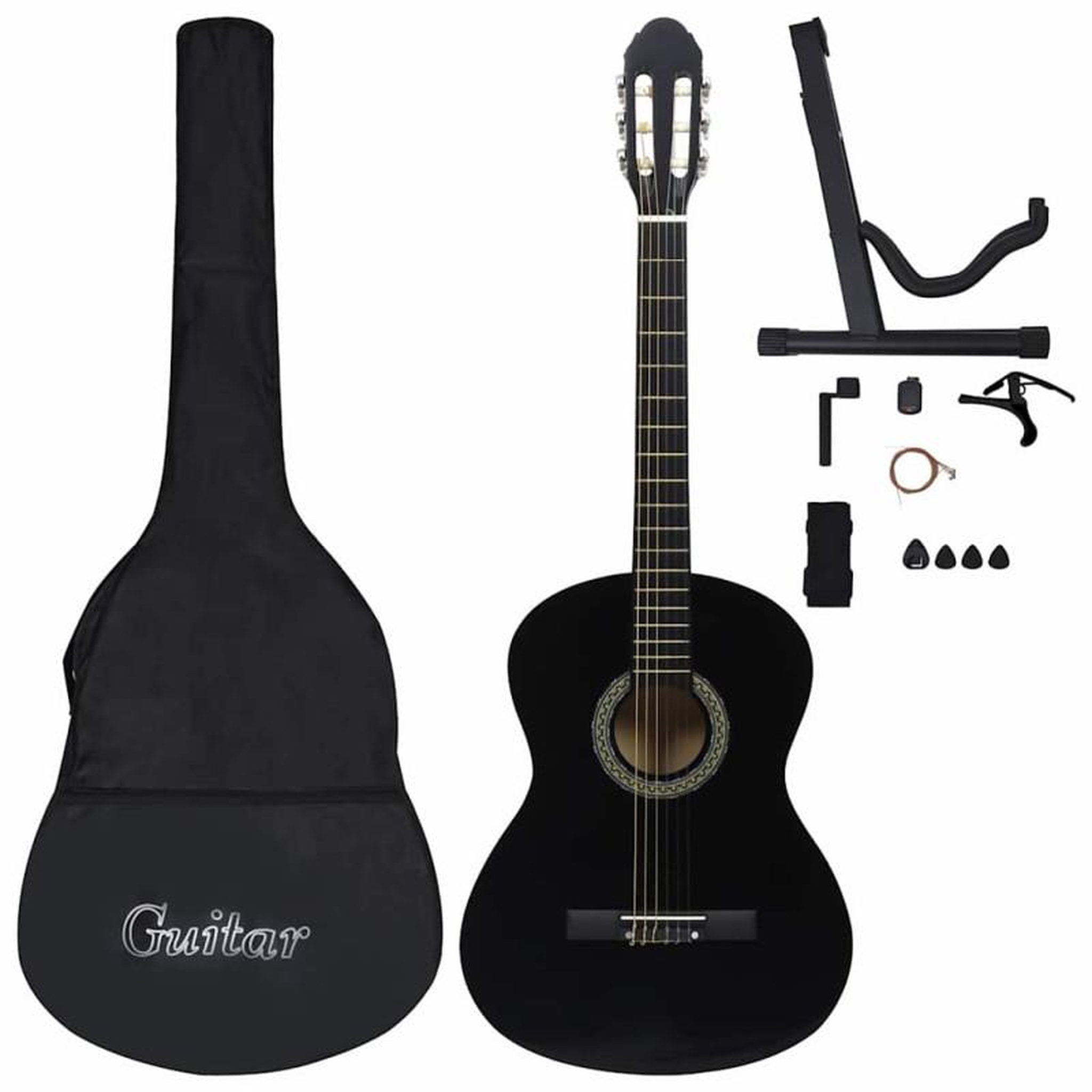 Voir la diapositive 2 : VIDAXL Jeu de guitare classique de débutant 12 pcs Noir 4 4 39