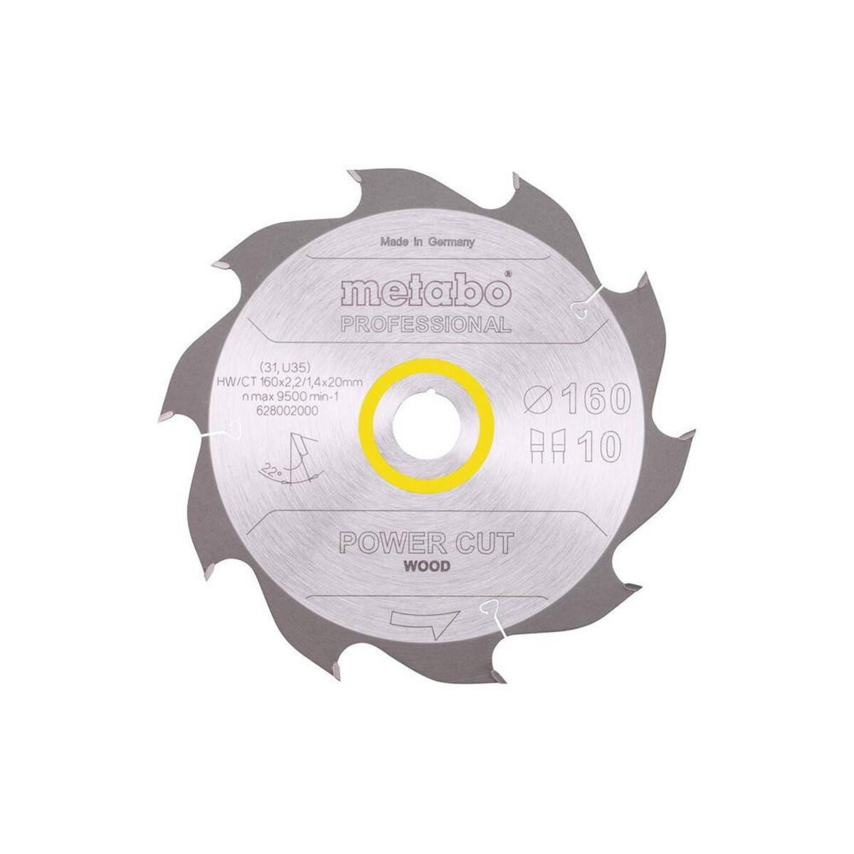 METABO SAS Lame de scie circ. Pro  Power Cut Wood  HW/CT 160x20, 10 WZ  22°
