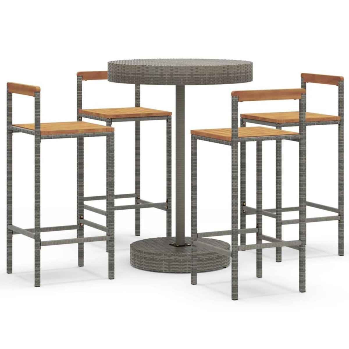 VIDAXL Ensemble de bar jardin 5 pcs gris poly rotin/bois massif acacia