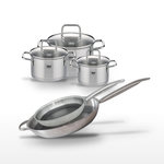 ELO Batterie de cuisine avec 2 poêles 28/32 cm et 3 faitouts 14/16/20 cm en inox sans PFAS Elo Collection Relief Solution Citrin