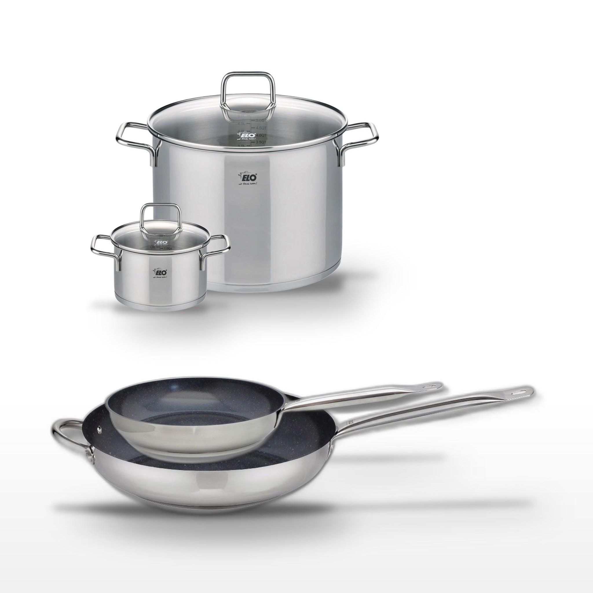 ELO Lot 2 poêles 24/32cm et 2 faitouts 16/26cm elo profi therm platinum
