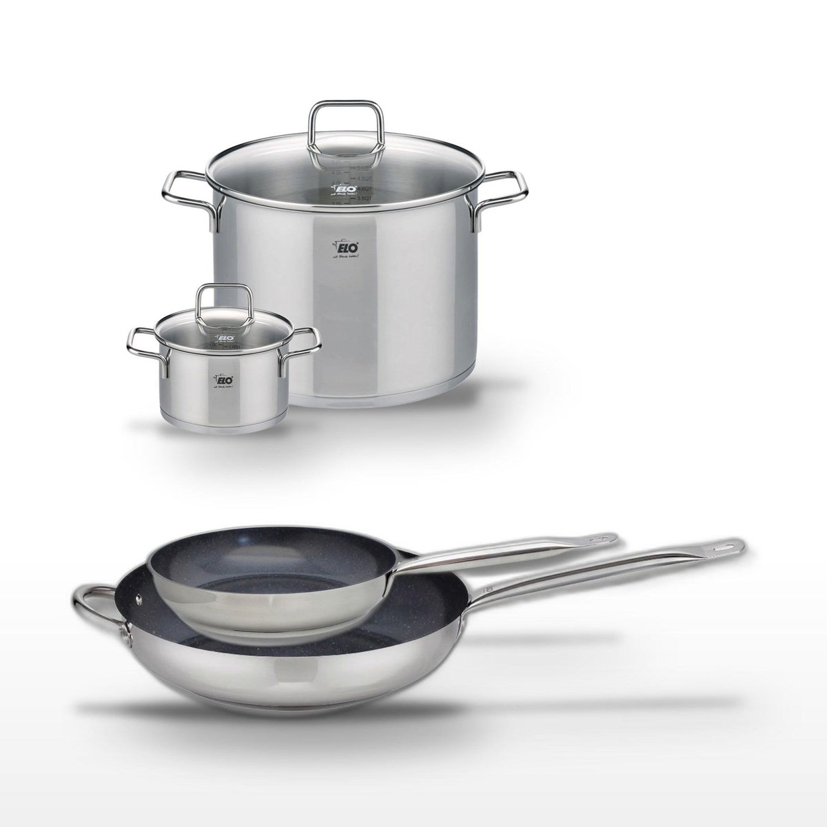 ELO Lot 2 Poêles 24/32cm et 2 Faitouts 16/26cm Elo Profi Therm Platinum