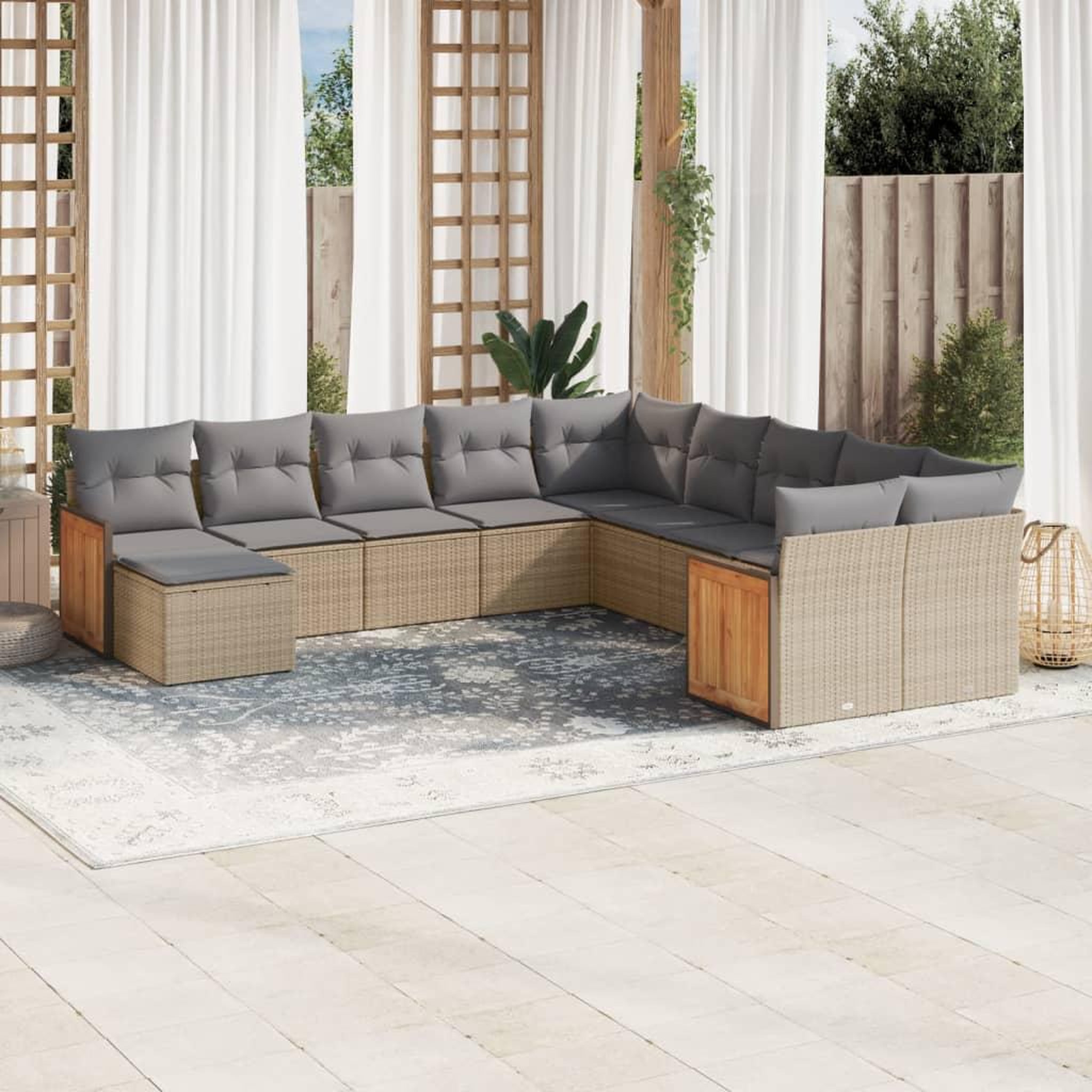 VIDAXL Salon de jardin 11 pcs avec coussins beige resine tressee
