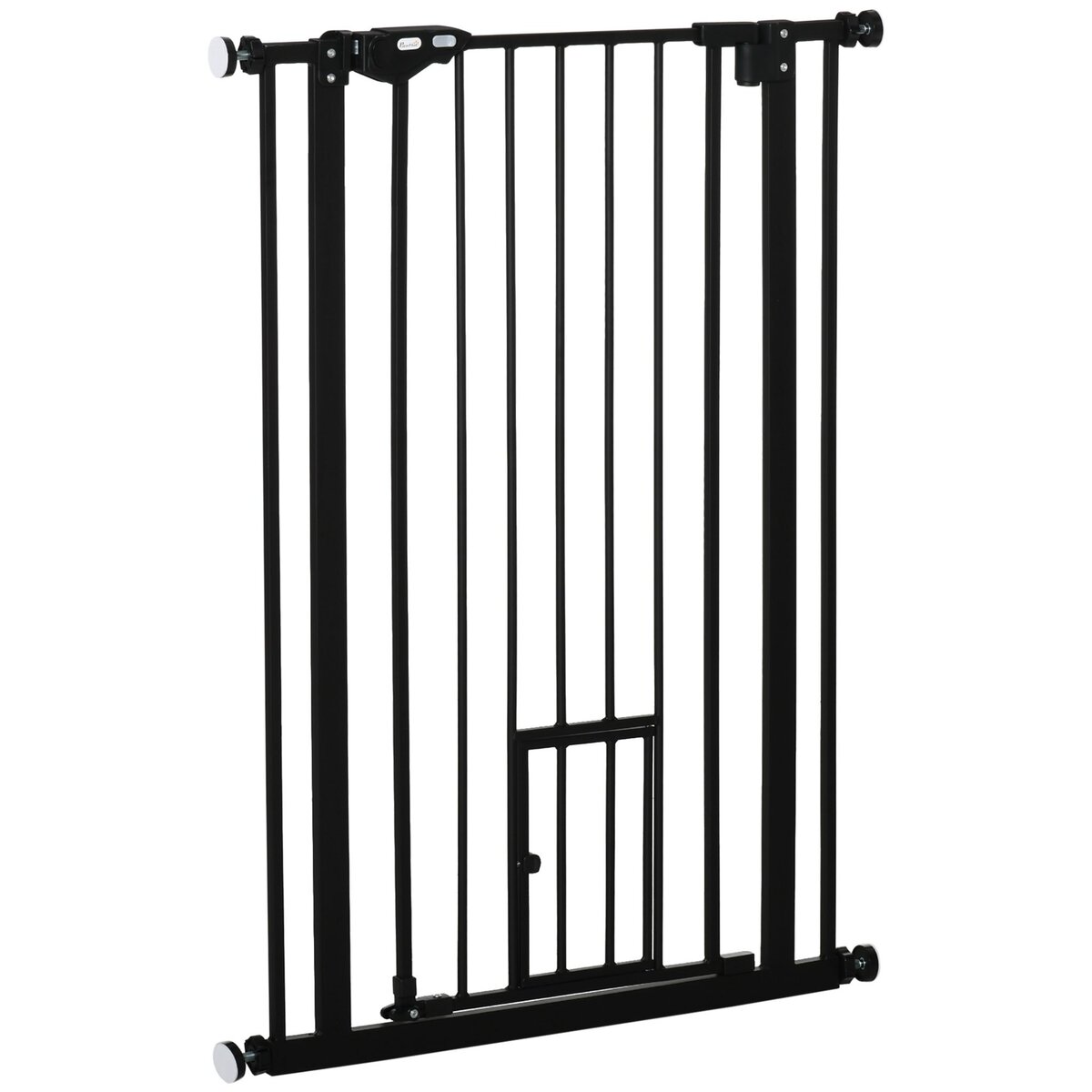 Barrière de sécurité animaux - longueur réglable dim. 74-80 cm - 2 portes  verrouillables, ouverture double sens - sans perçage - acier noir pin