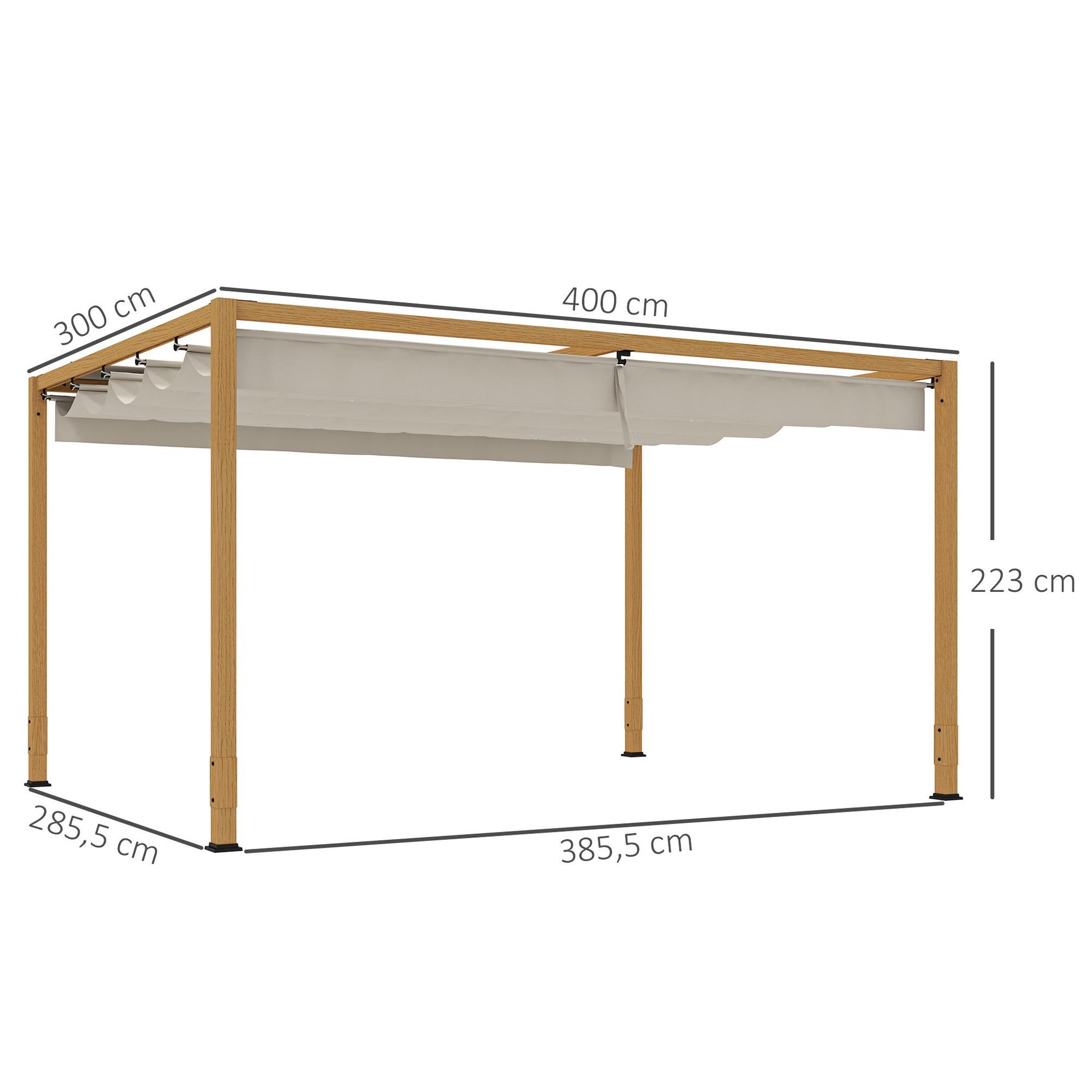 Voir la diapositive 3 : OUTSUNNY Pergola toile rétractable 4 x 3 m alu effet bois tissu polyester beige