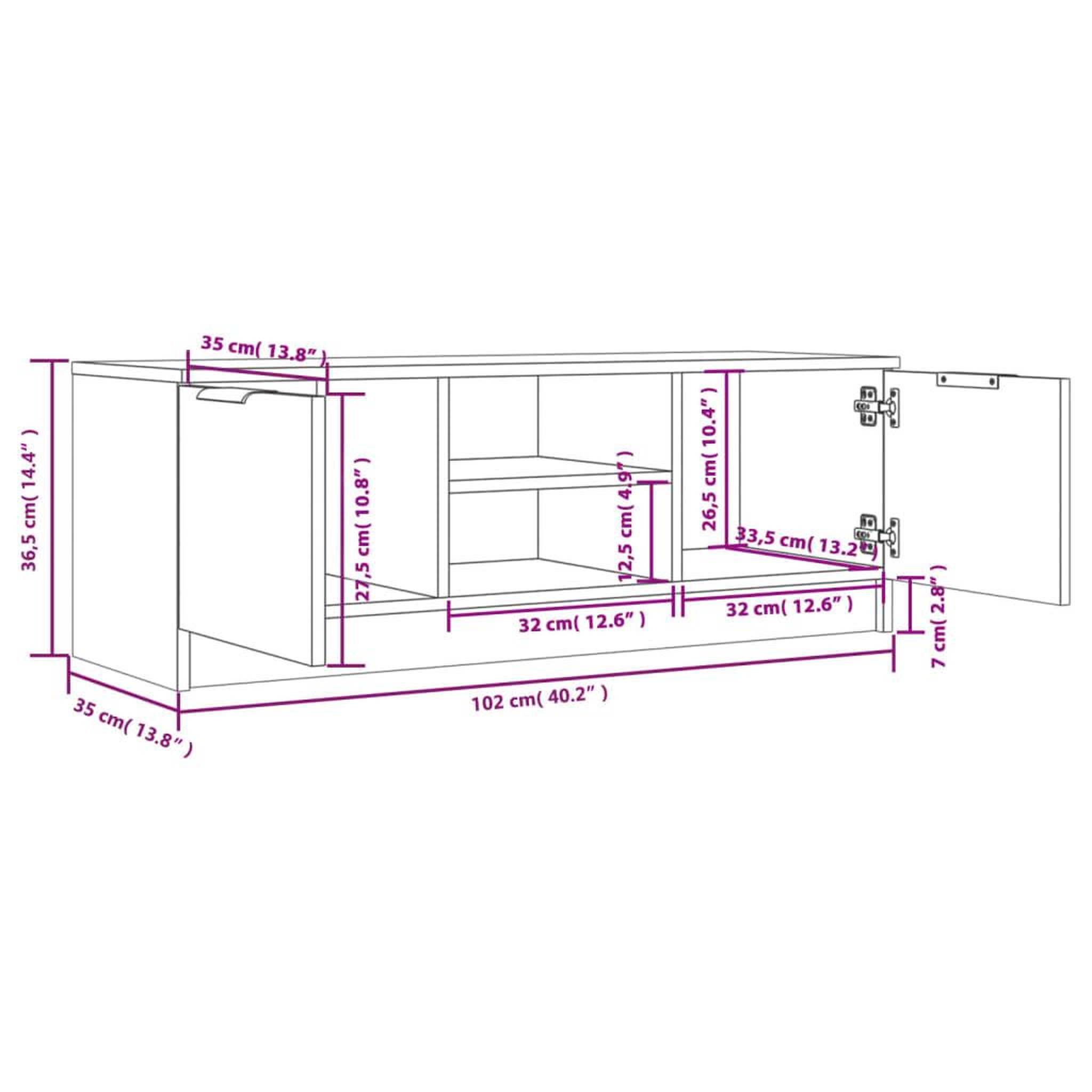 Voir la diapositive 6 : VIDAXL Meuble TV Sonoma gris 102x35x36,5 cm Bois d'ingenierie