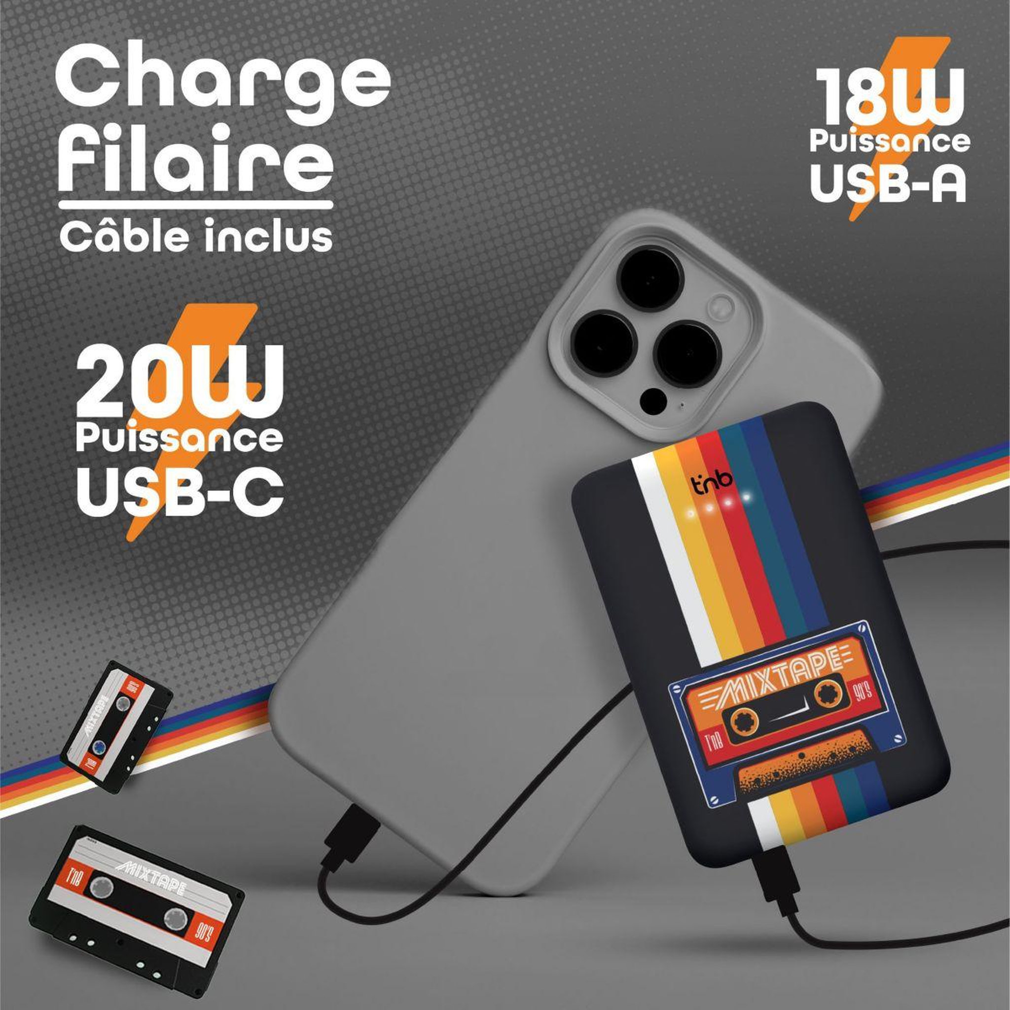 Voir la diapositive 3 : TNB Batterie externe 5000 mah design roller noir