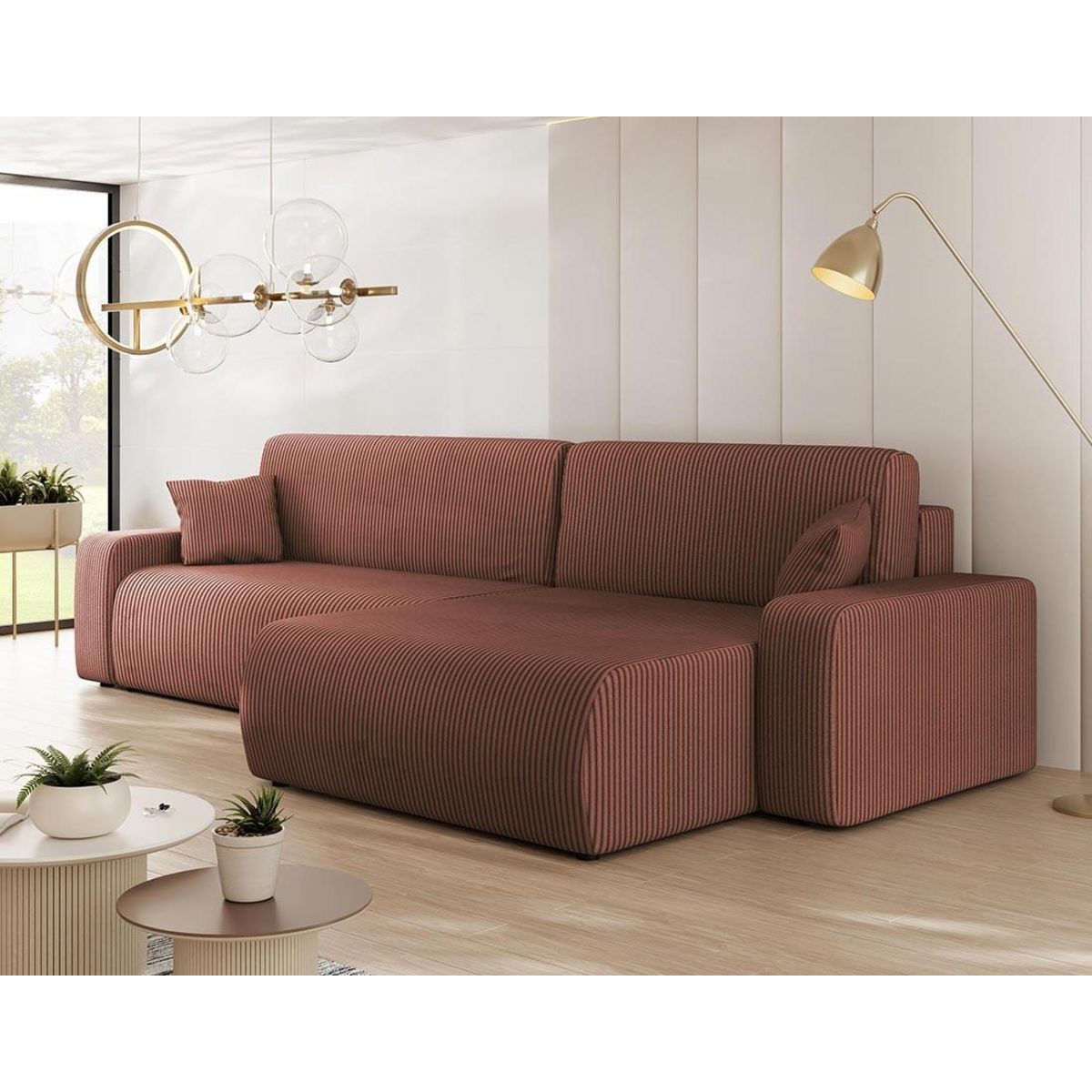 BEST MOBILIER Artemisa - canapé d'angle réversible 5 places convertible avec coffre en velours côtelé