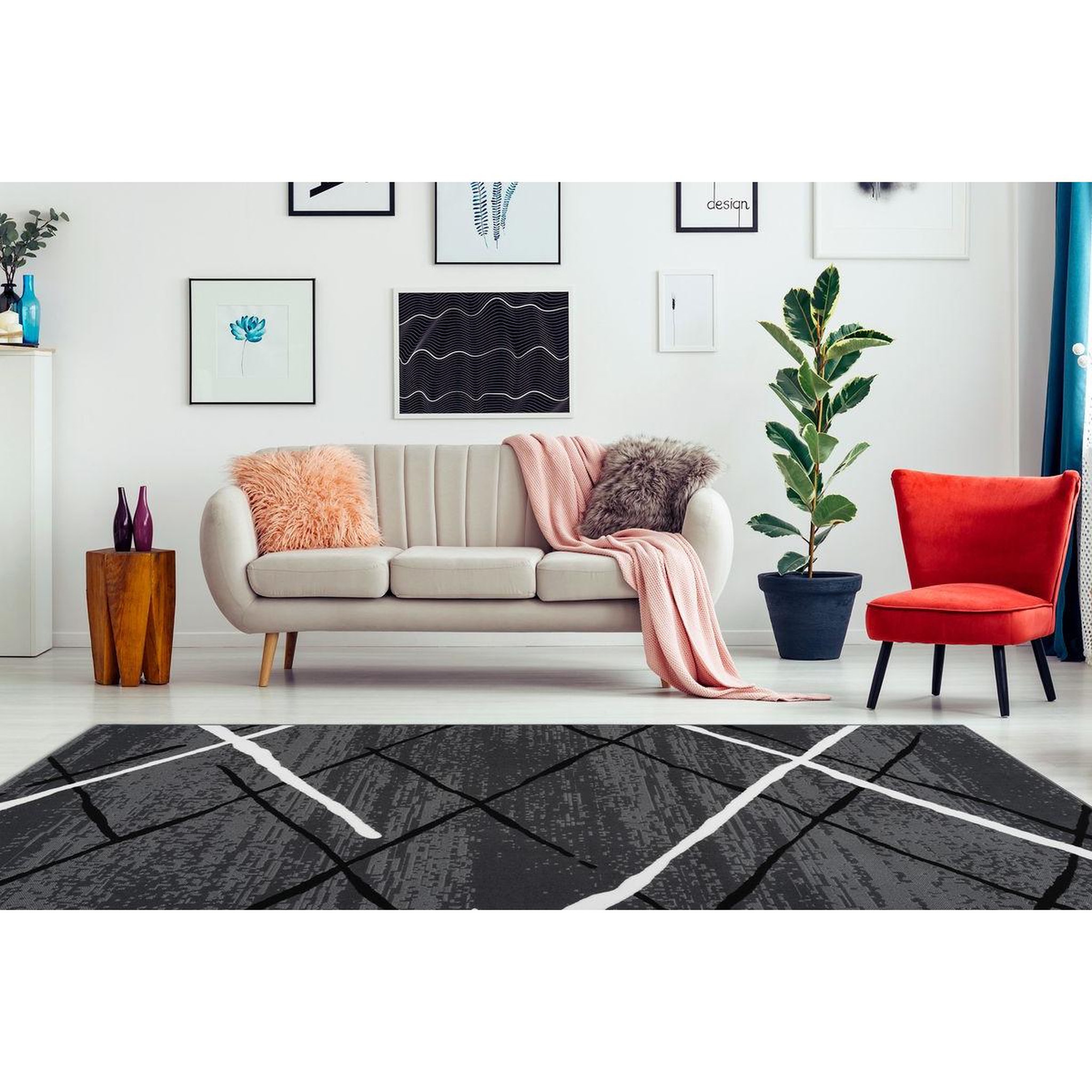 Voir la diapositive 2 : Paris Prix Tapis Rayures à Poils Courts  Vancouver I  Gris