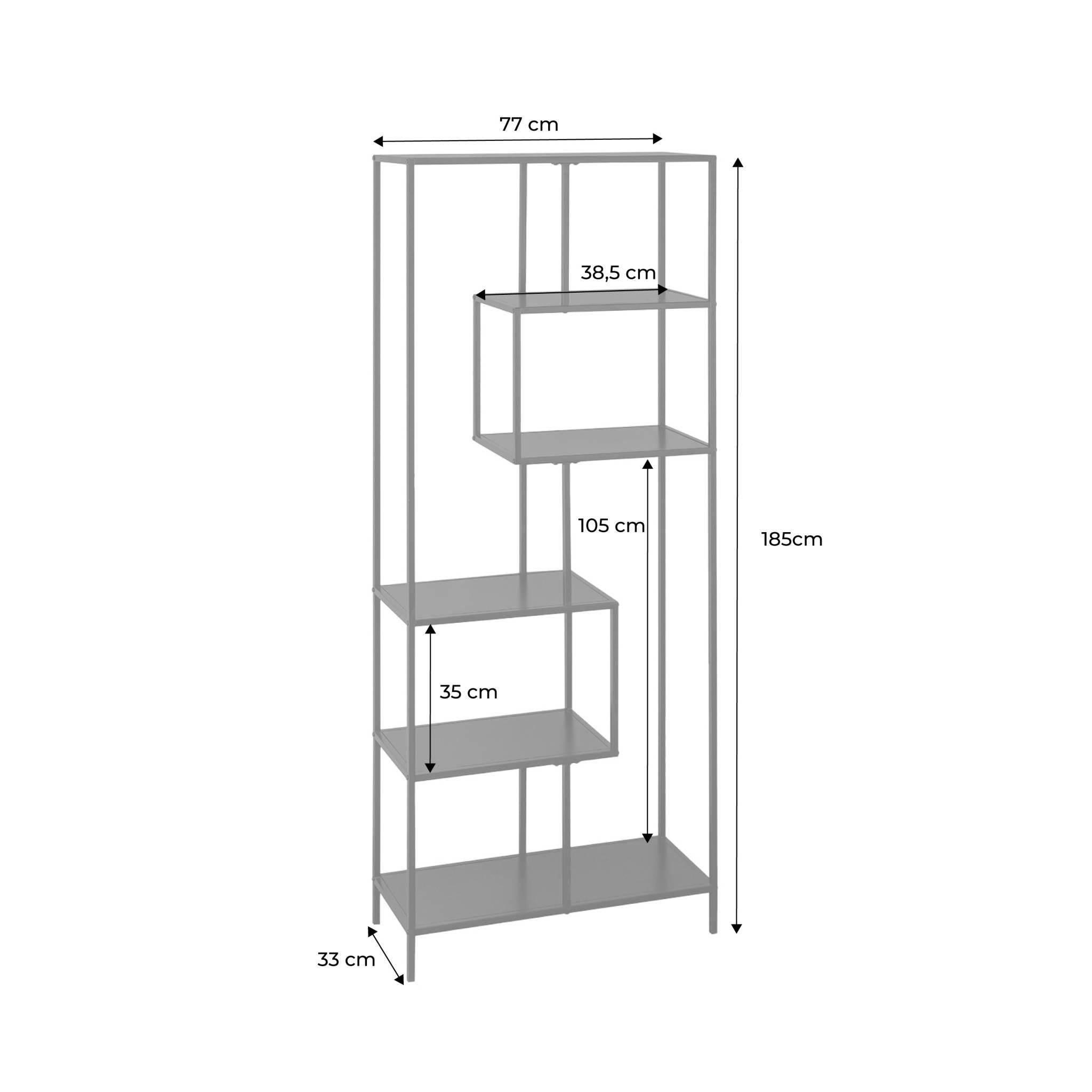Voir la diapositive 4 : SWEEEK Etagère bibliothèque asymétrique 6 étages en métal noir INDUSTRIELLE L 77 x P 33 x H 185cm