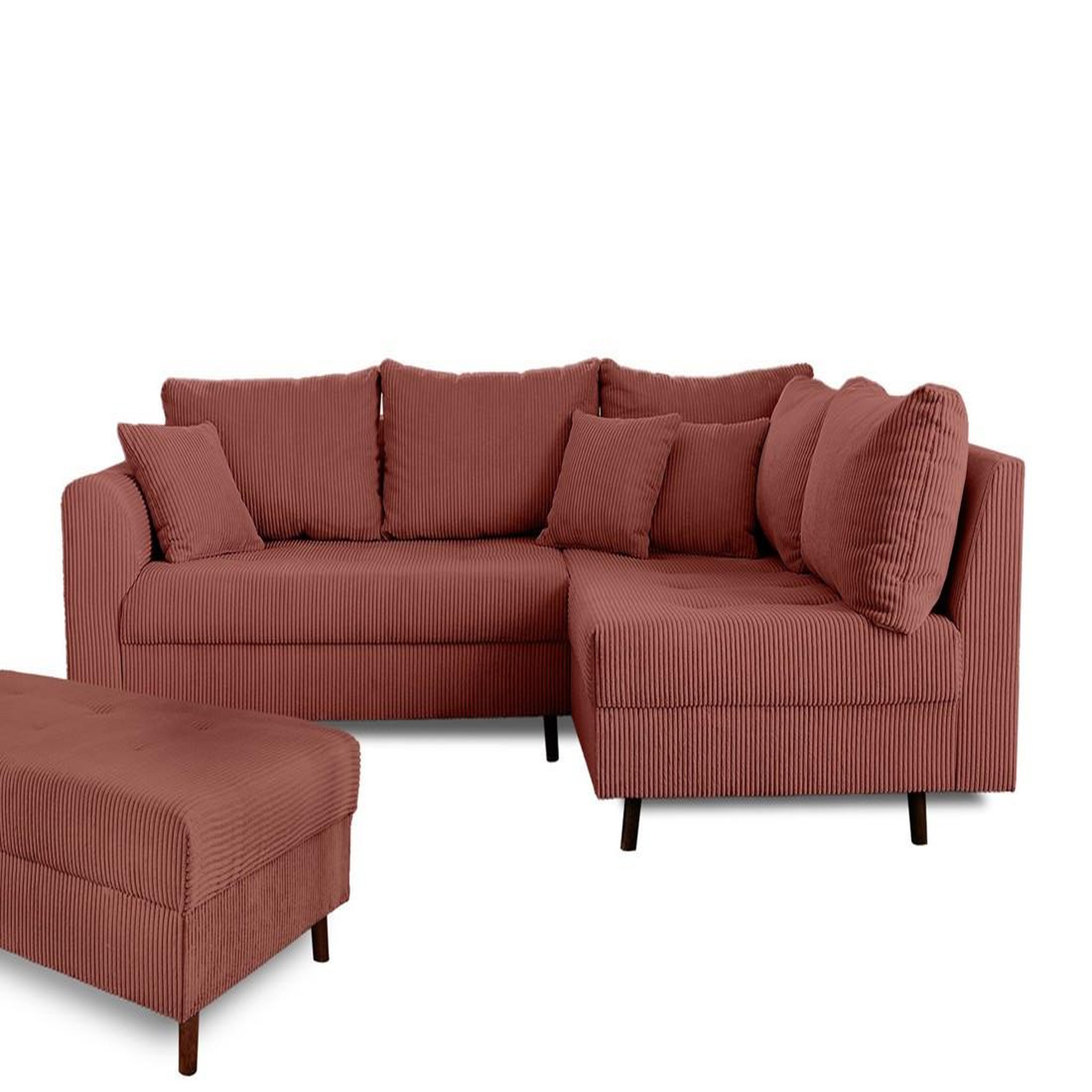 Voir la diapositive 6 : LISA DESIGN Rune - canapé d'angle droit - 4 places - avec pouf d'appoint - en velours côtelé
