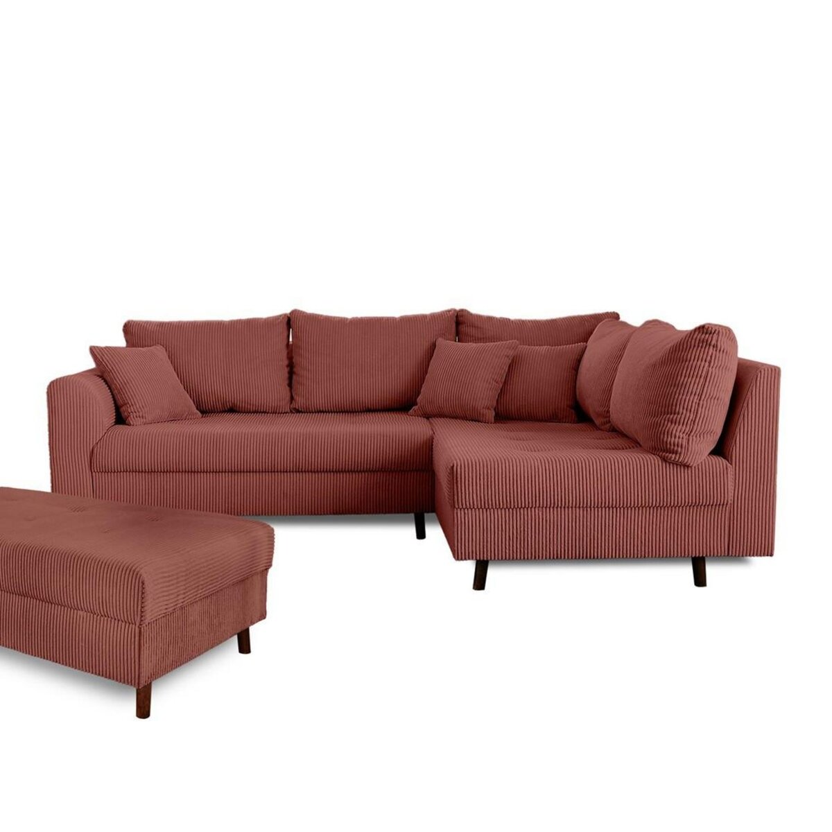 LISA DESIGN Rune - canapé d'angle droit - 4 places - avec pouf d'appoint - en velours côtelé