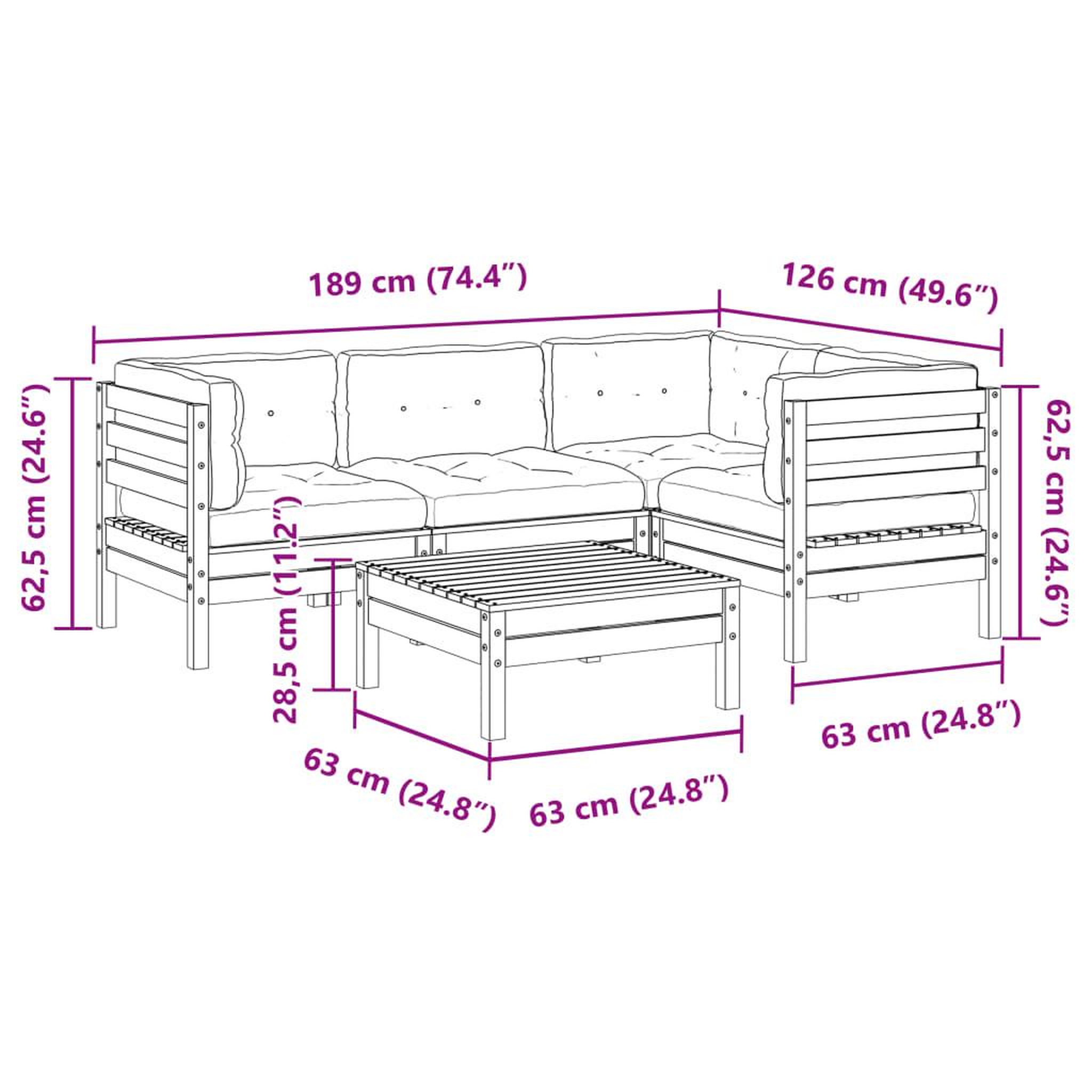 Voir la diapositive 6 : VIDAXL Salon de jardin 5 pcs avec coussins cire marron bois pin massif