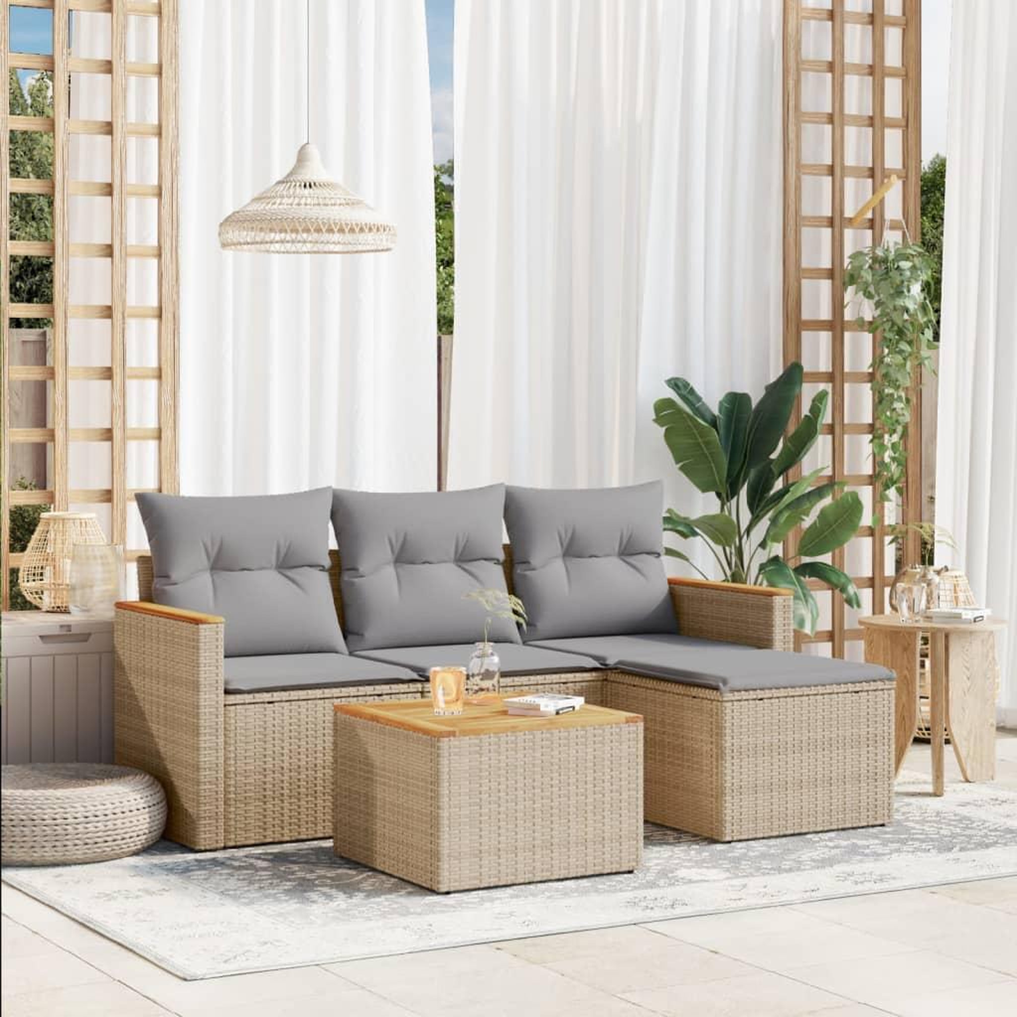 VIDAXL Salon de jardin avec coussins 5 pcs beige resine tressee