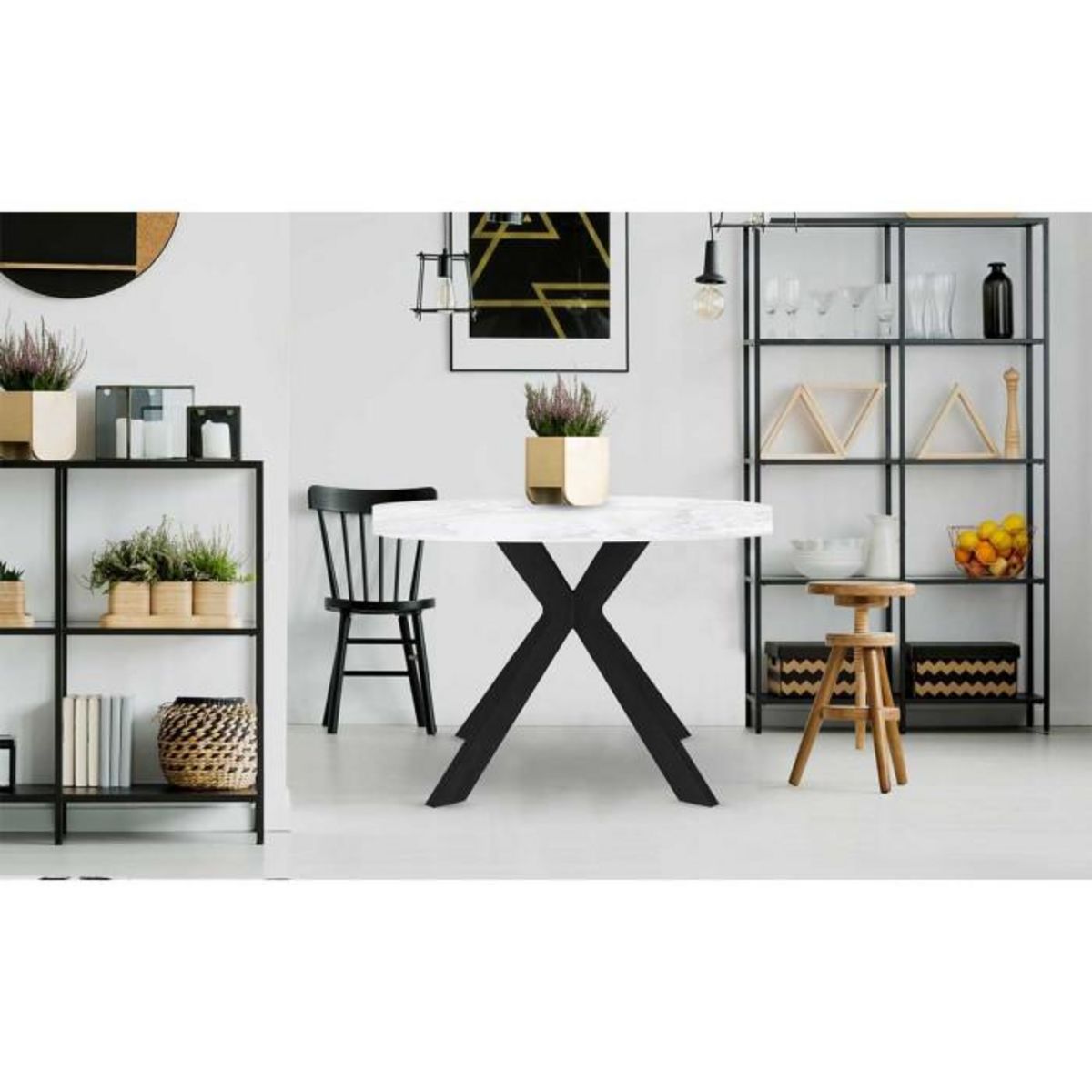 Paris Prix Table Ronde Extensible  Zefane  160-260cm Noir & Effet Marbre