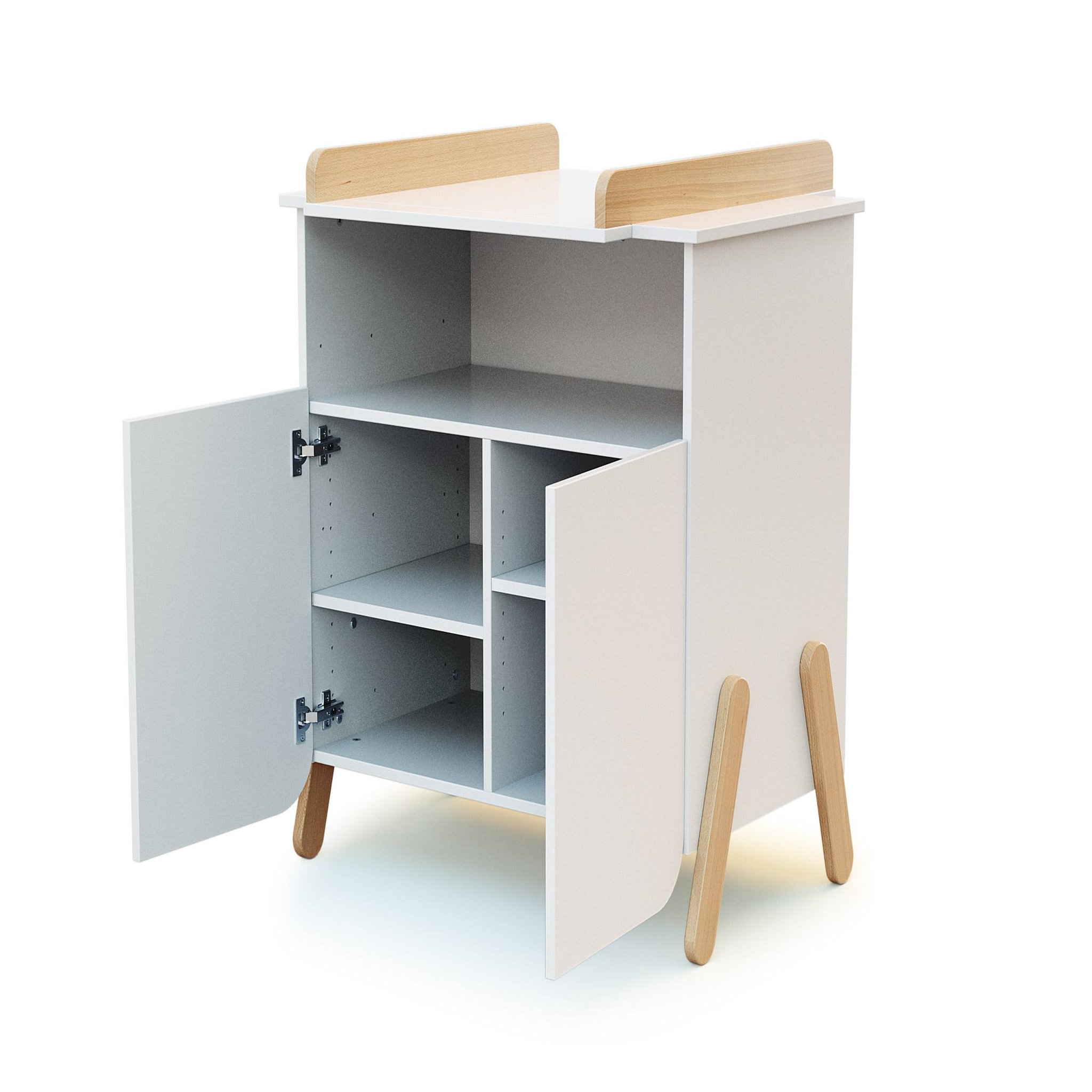 Voir la diapositive 3 : AT4 Meuble à langer 2 portes, 1 niche en bois pirate blanc et hêtre