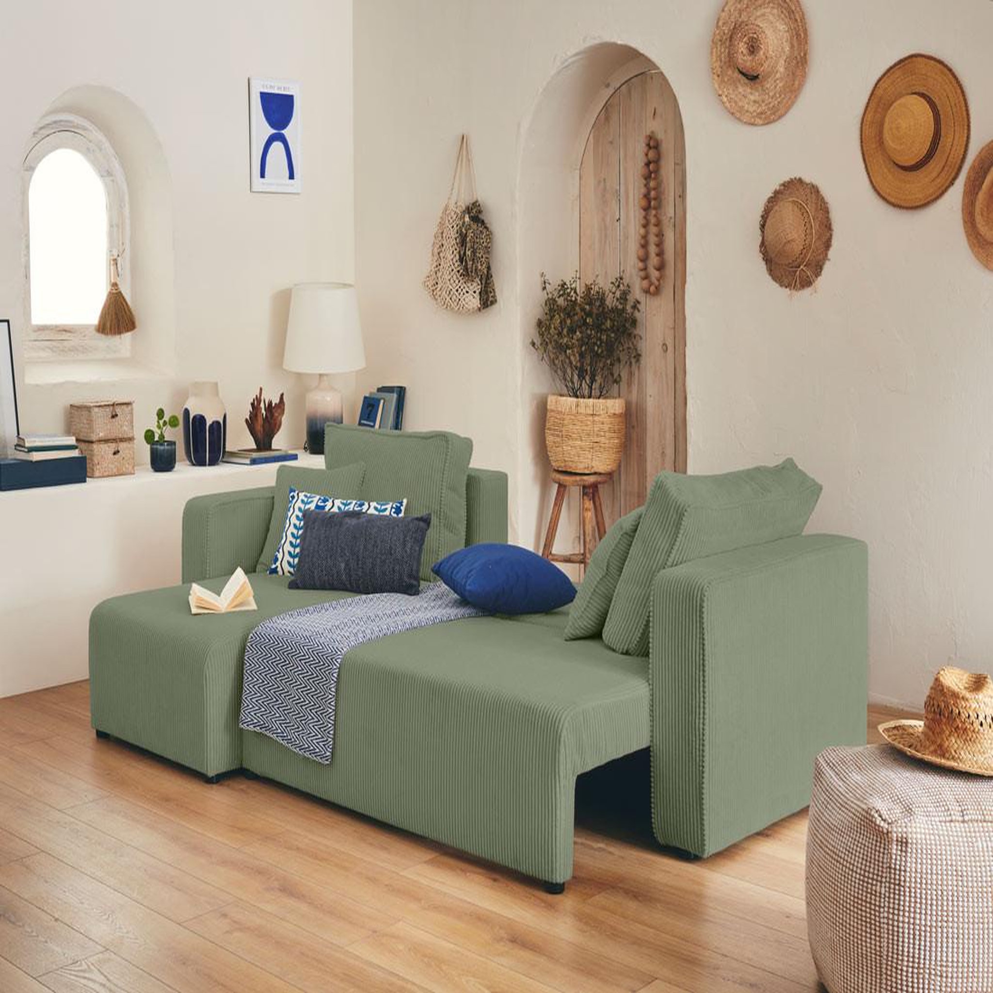 Voir la diapositive 2 : BEST MOBILIER Topaze - canapé d'angle réversible - 4 places - convertible avec coffre - en velours côtelé