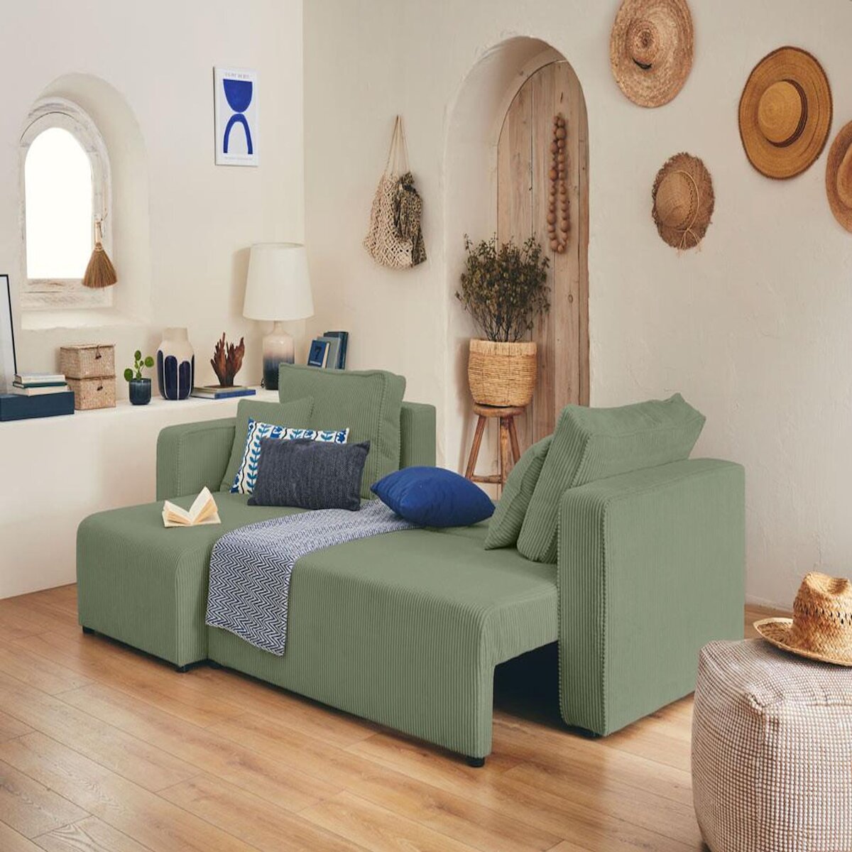 BEST MOBILIER Topaze - canapé d'angle réversible - 4 places - convertible avec coffre - en velours côtelé