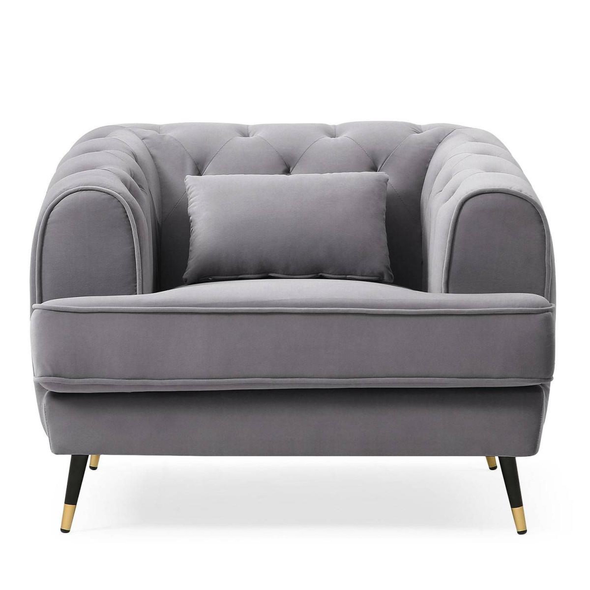 Voir la diapositive 1 : Paris Prix Fauteuil capitonné en velours  glamour  93cm gris