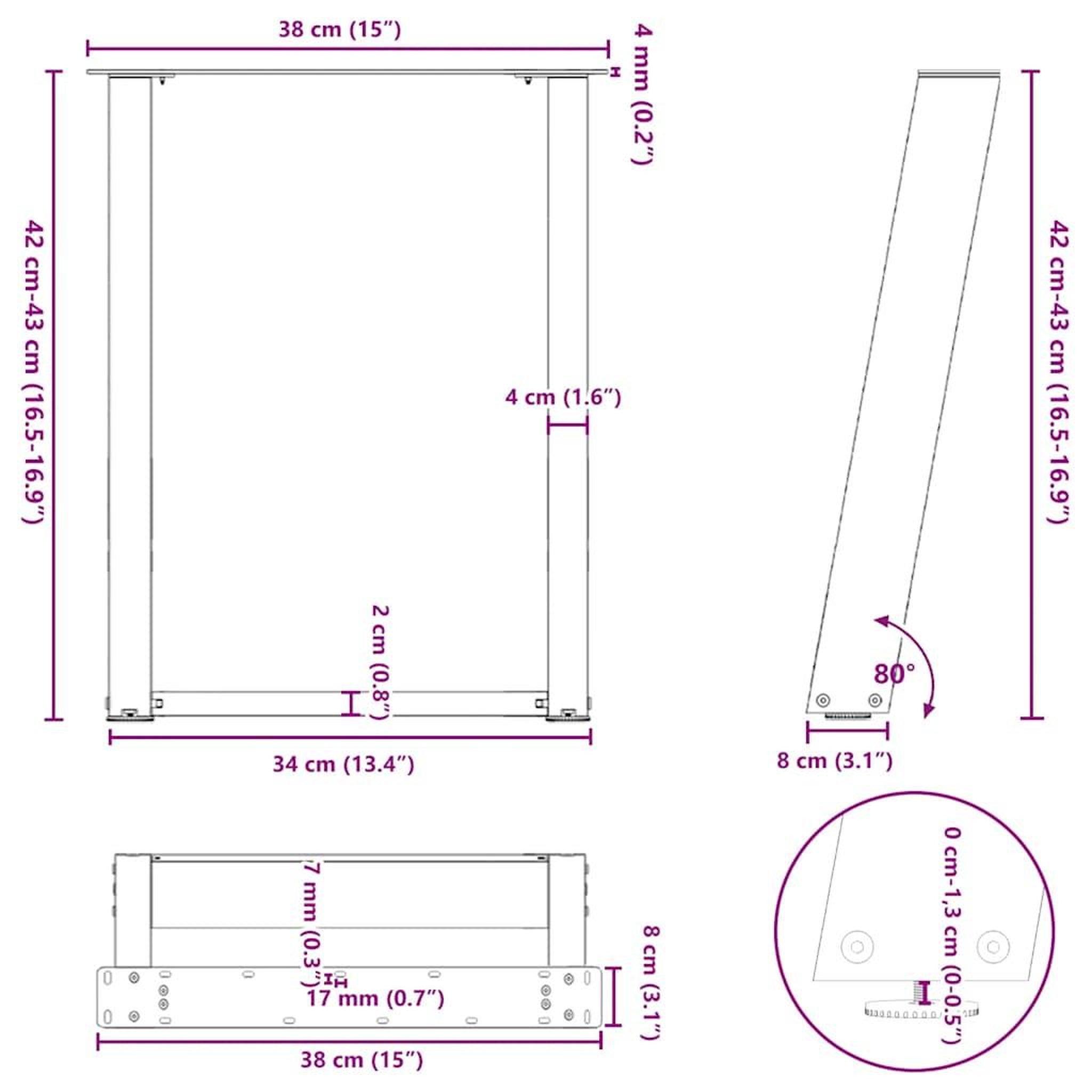 Voir la diapositive 6 : VIDAXL Pieds de table basse forme de U 2 pcs blanc 38x(42-43) cm acier